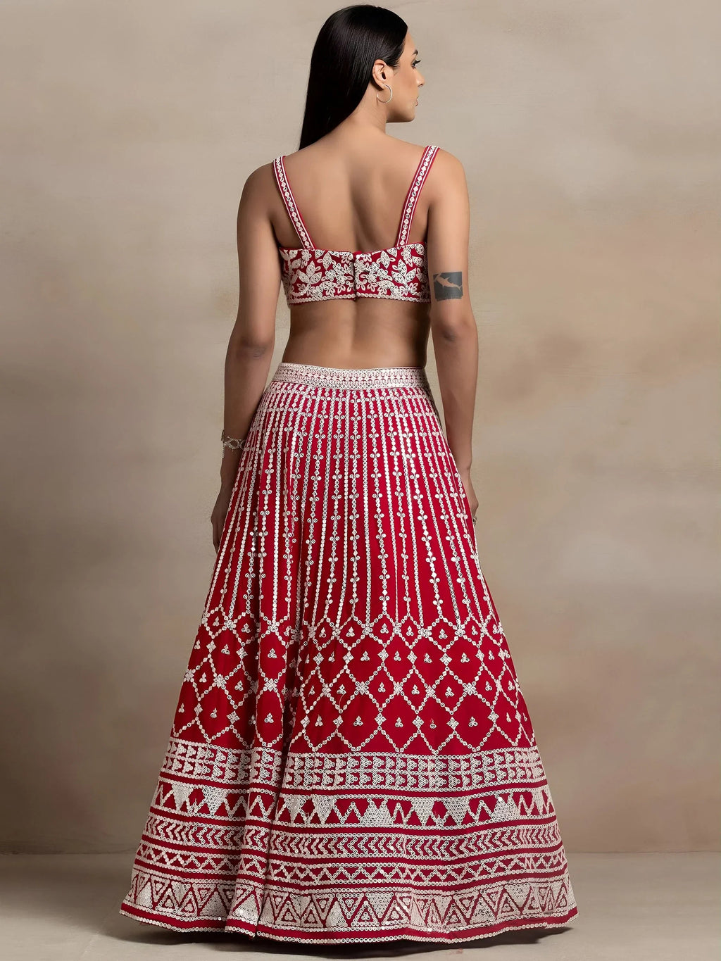 Red Awesome Thread Work Georgette Reception Wear Lehenga Choli