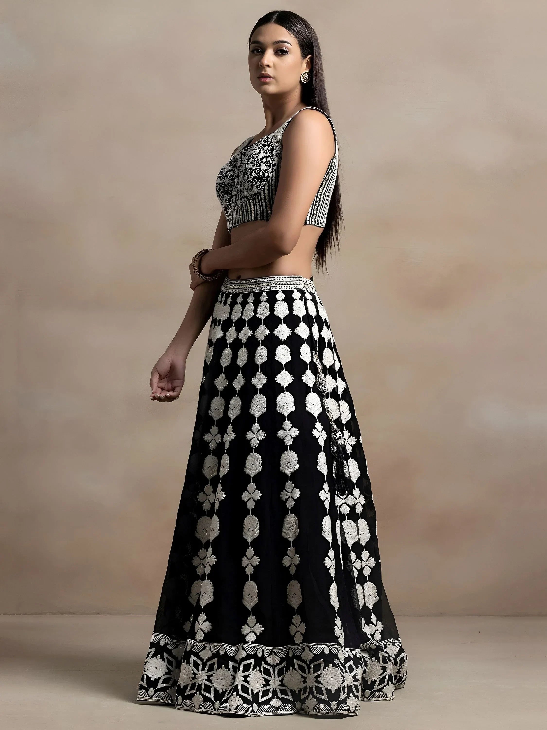 Black Incredible Thread Embroidered Georgette Lehenga Choli