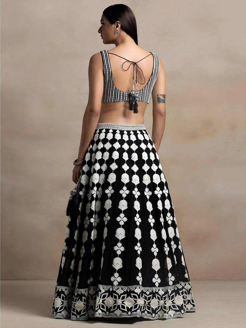Black Incredible Thread Embroidered Georgette Lehenga Choli