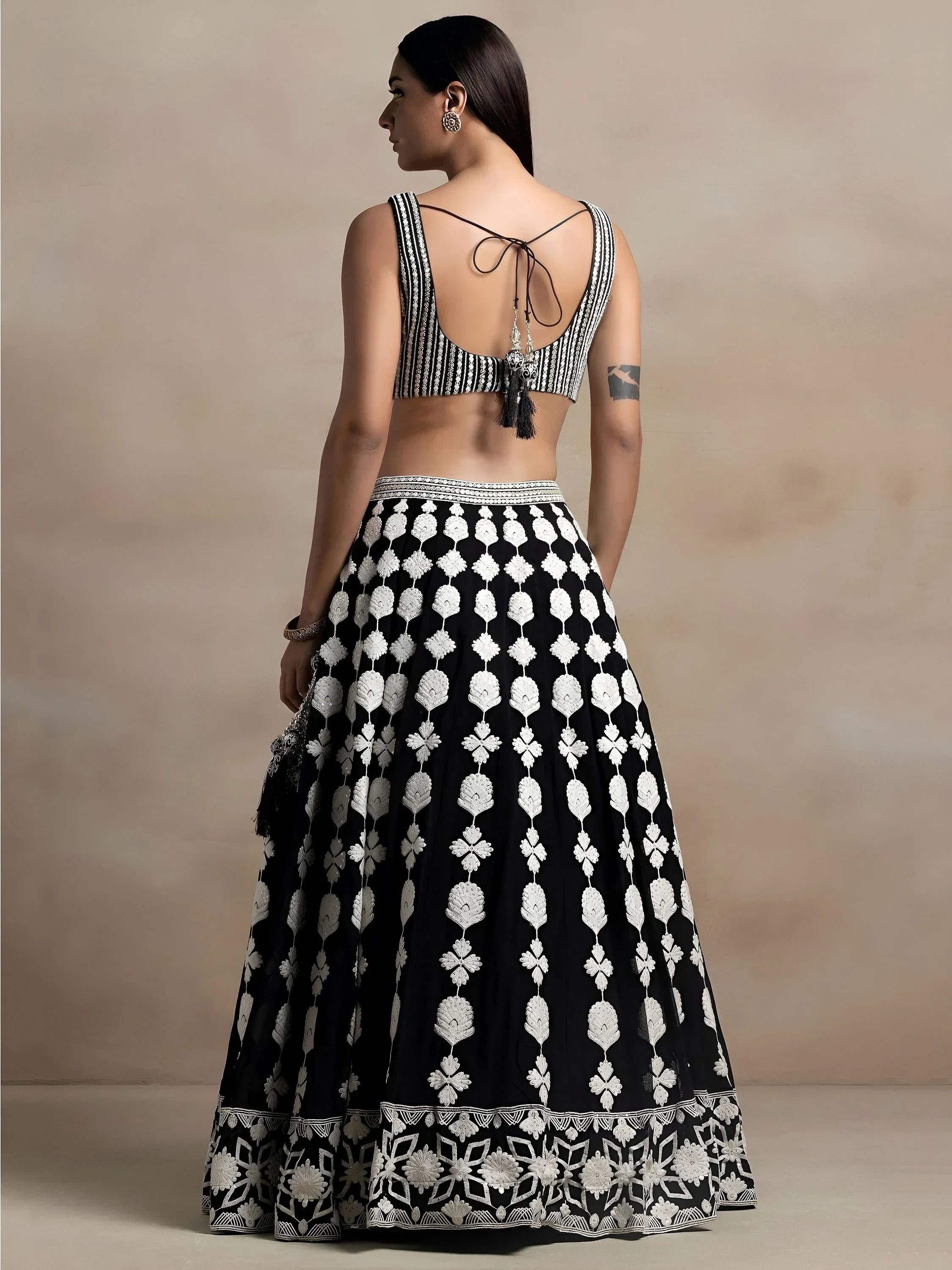 Black Incredible Thread Embroidered Georgette Lehenga Choli