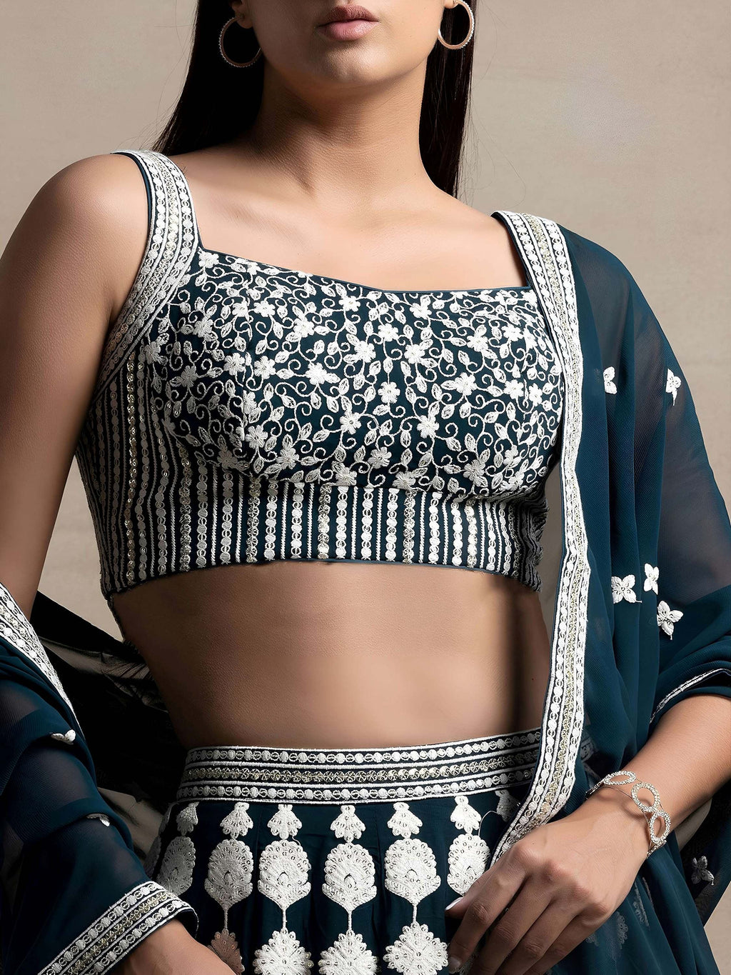 Dark Green Incredible Thread Embroidered Georgette Lehenga Choli