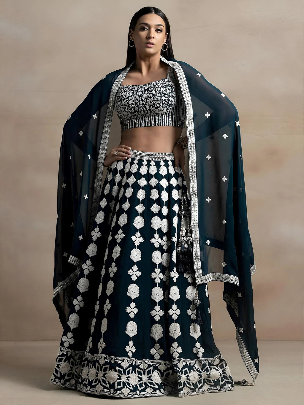 Dark Green Incredible Thread Embroidered Georgette Lehenga Choli
