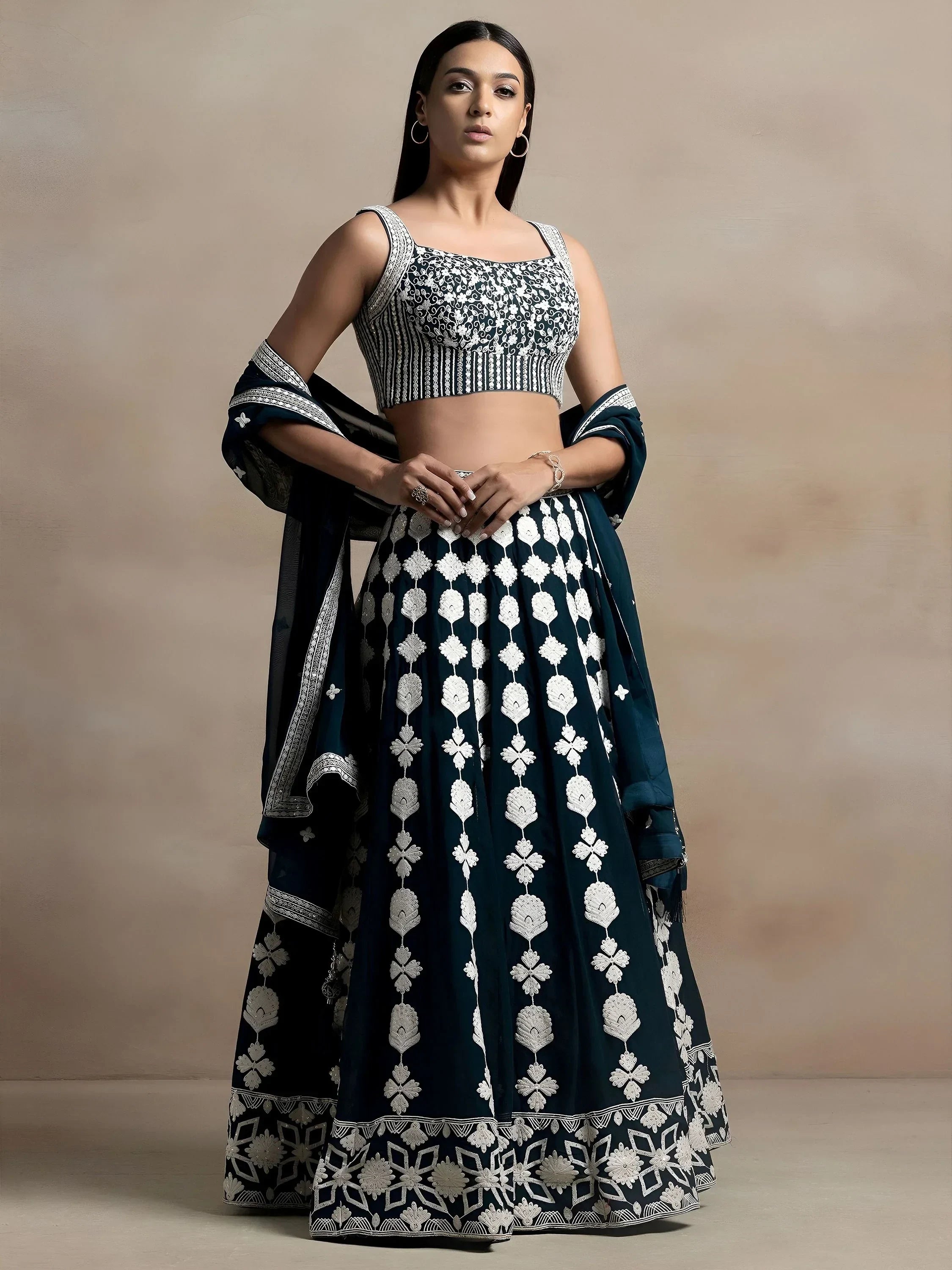 Dark Green Incredible Thread Embroidered Georgette Lehenga Choli
