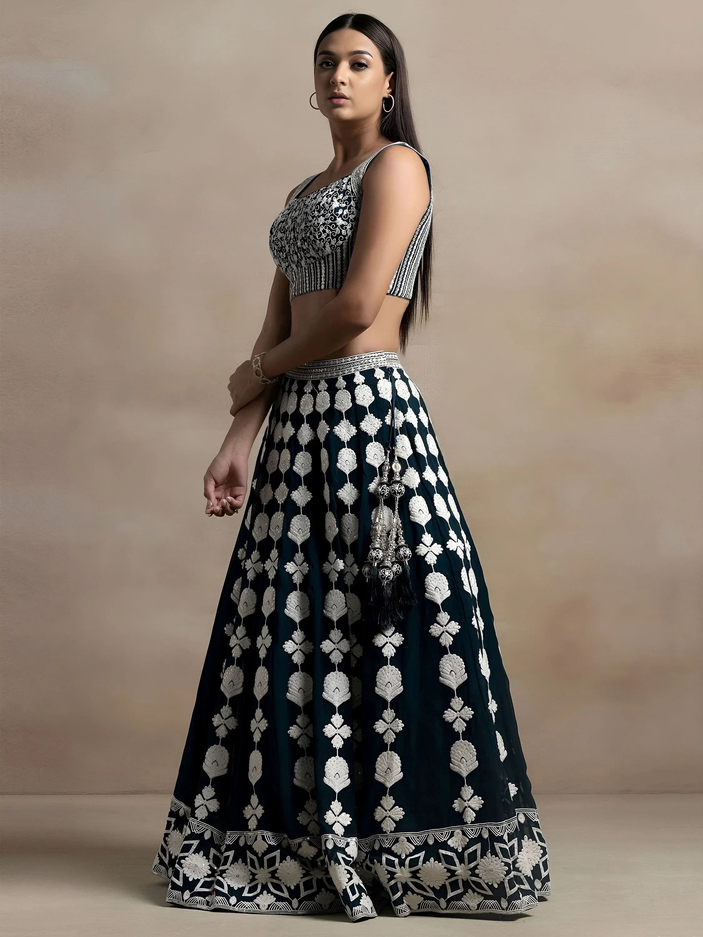 Dark Green Incredible Thread Embroidered Georgette Lehenga Choli