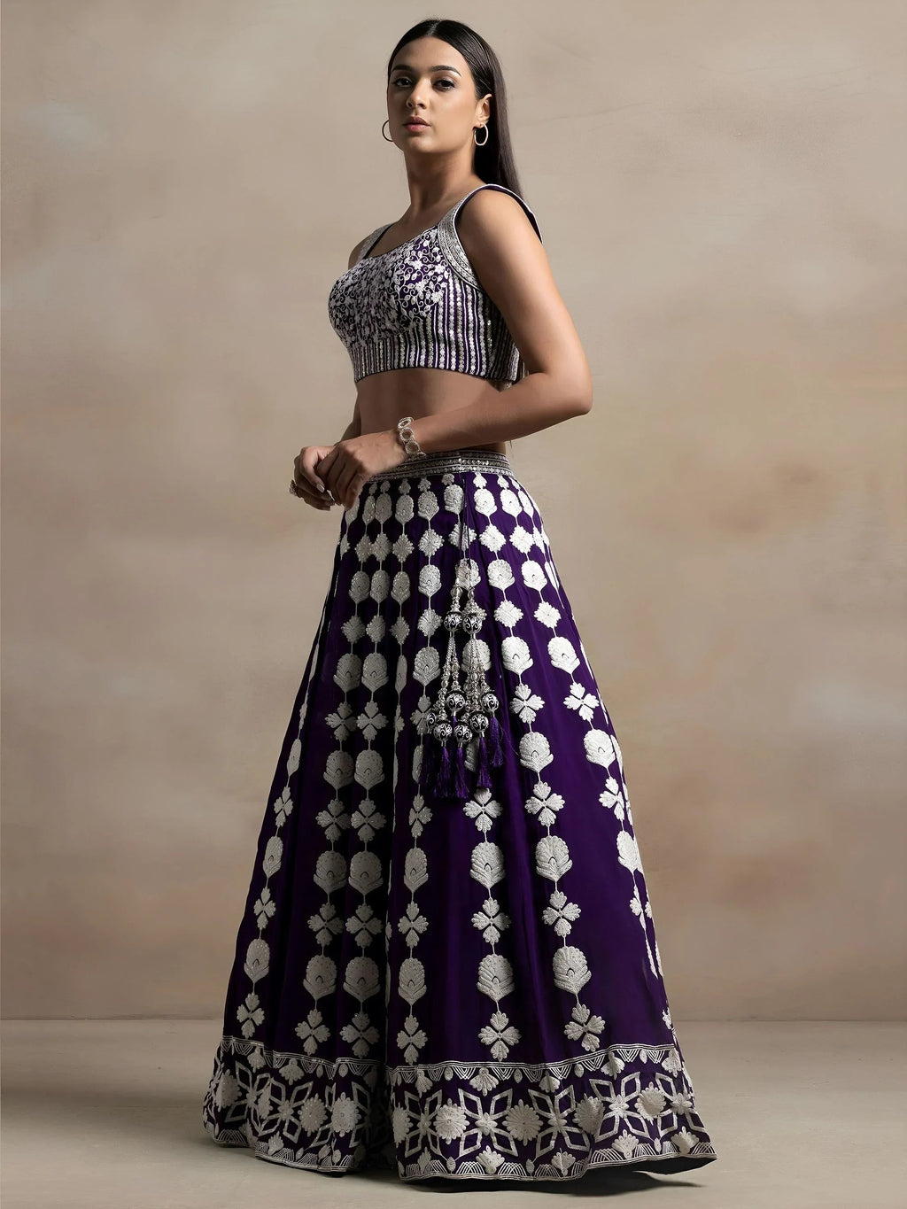 Purple Incredible Thread Embroidered Georgette Lehenga Choli