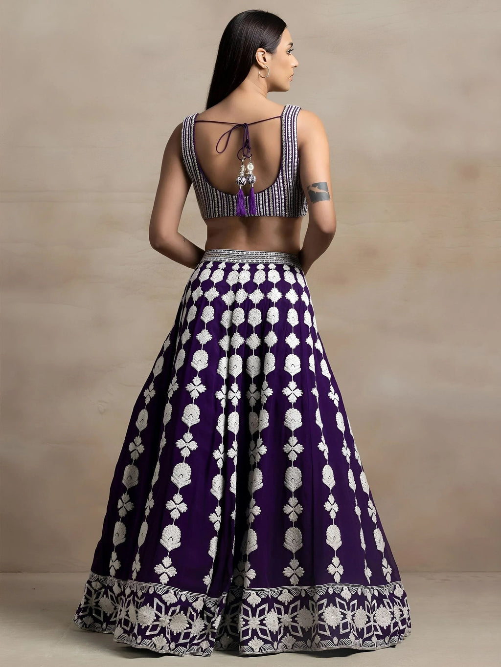 Purple Incredible Thread Embroidered Georgette Lehenga Choli