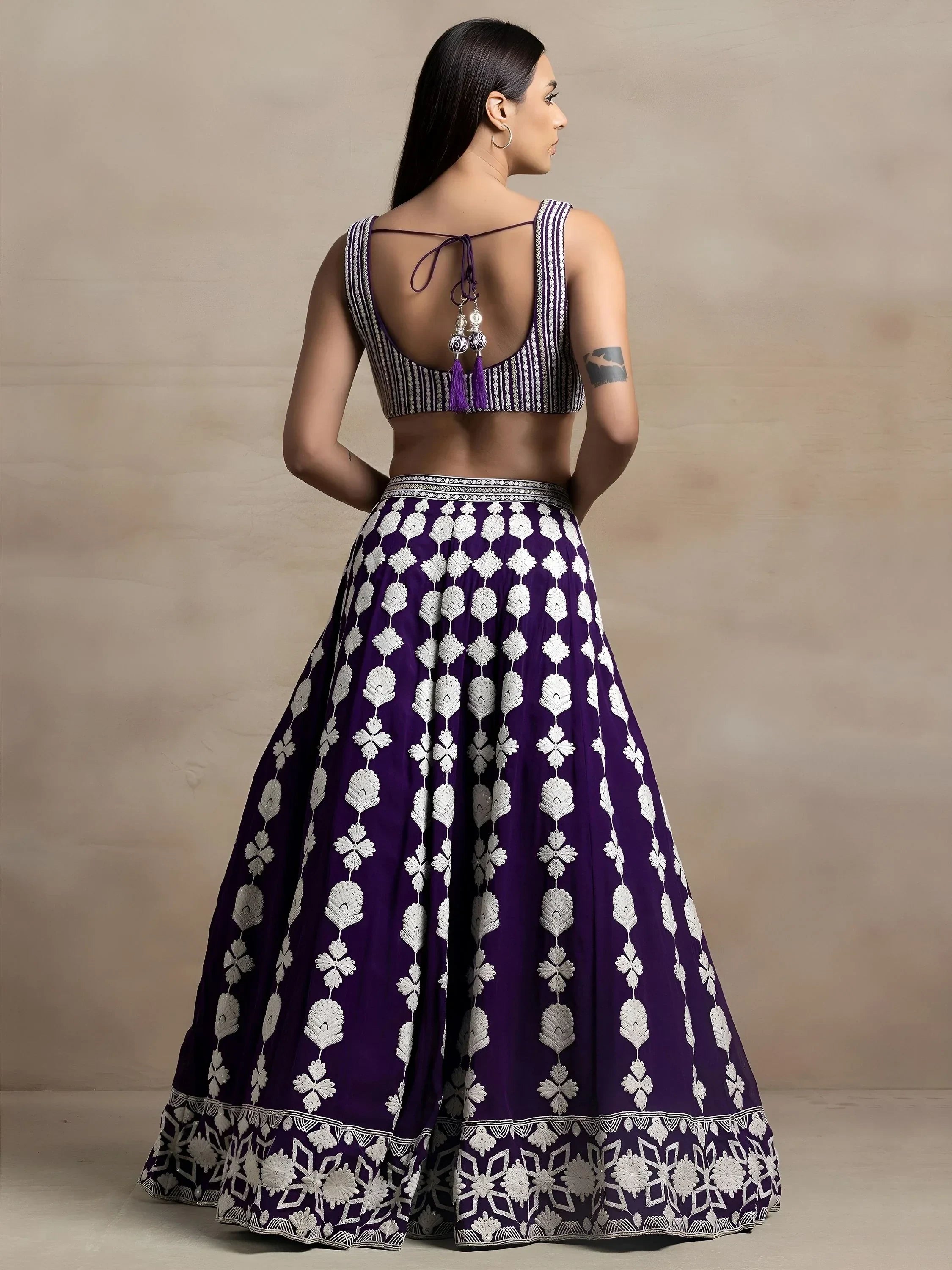 Purple Incredible Thread Embroidered Georgette Lehenga Choli