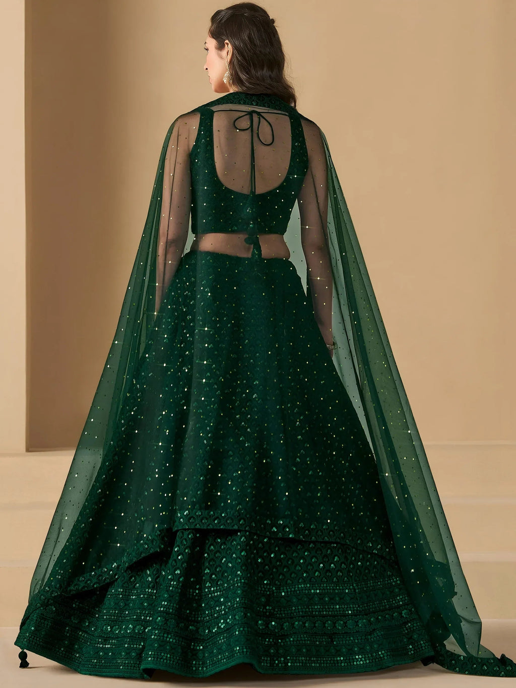 Bottle Green Sweet Sequins Georgette Reception Wear Lehenga Choli
