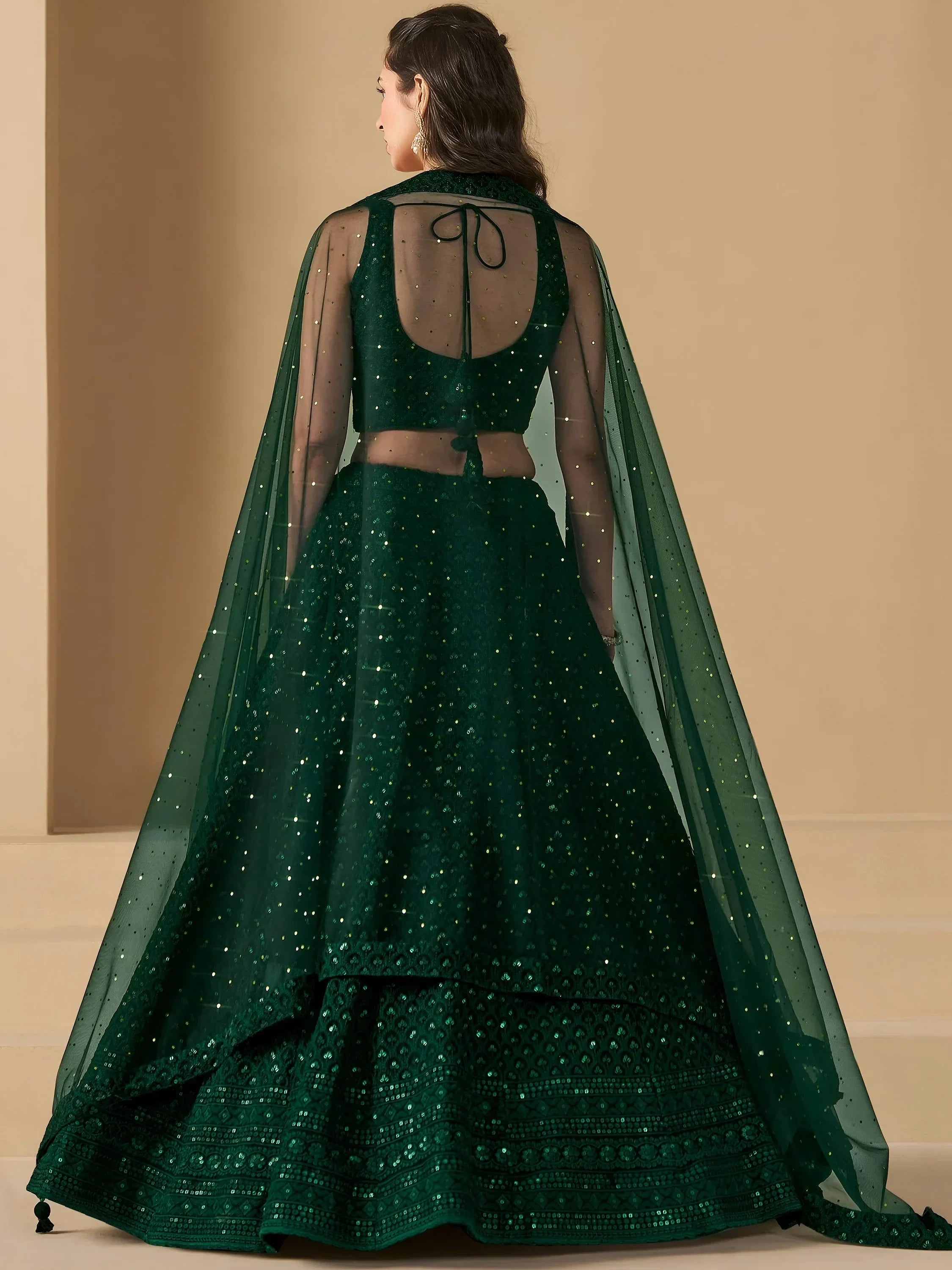 Bottle Green Sweet Sequins Georgette Reception Wear Lehenga Choli
