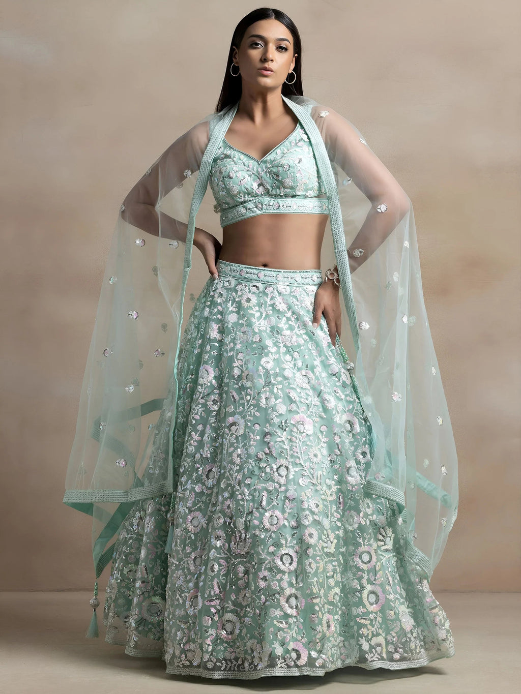 Blue Attractive Sequins Net Designer Lehenga Choli With Dupatta