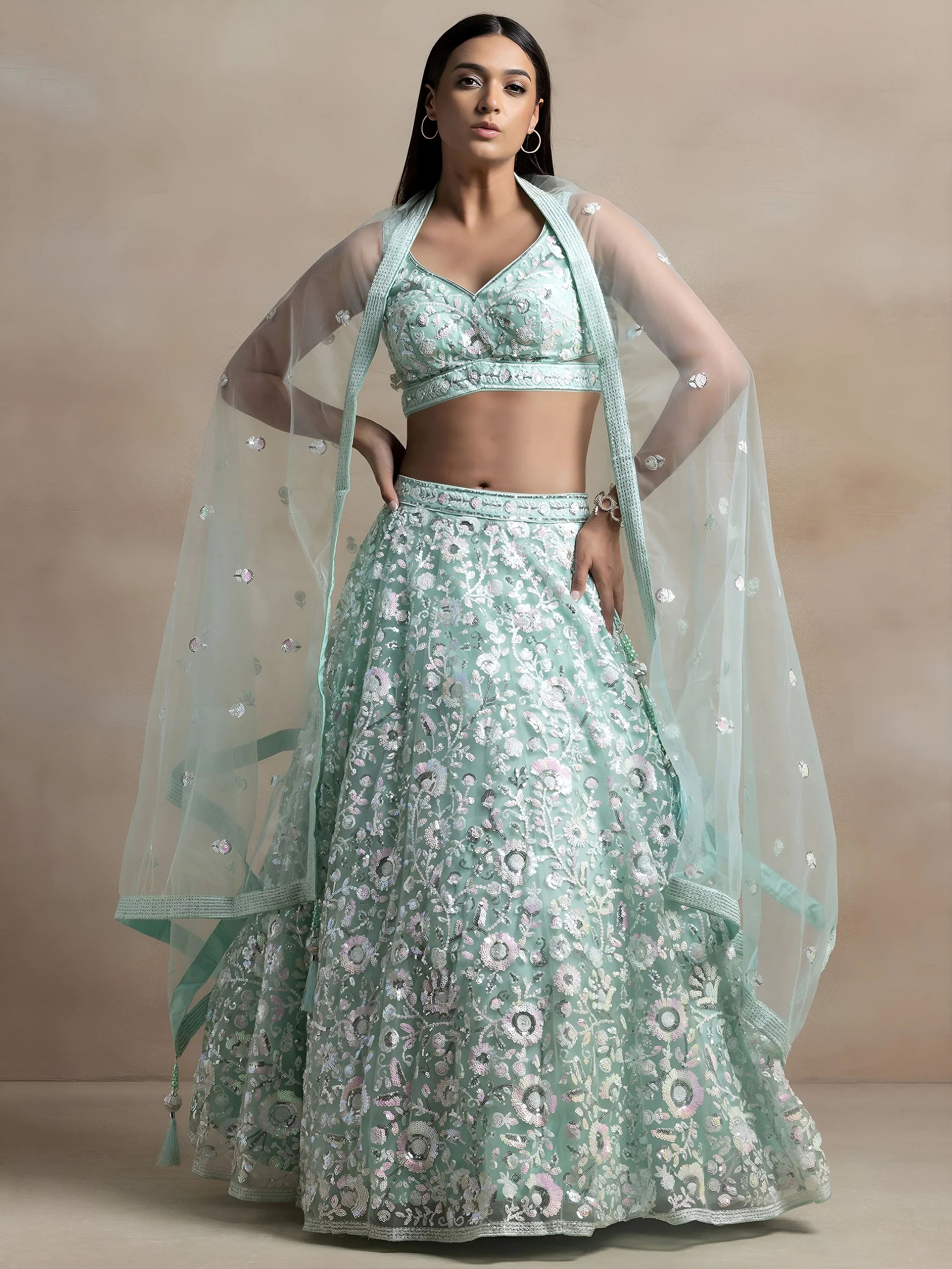 Blue Attractive Sequins Net Designer Lehenga Choli With Dupatta
