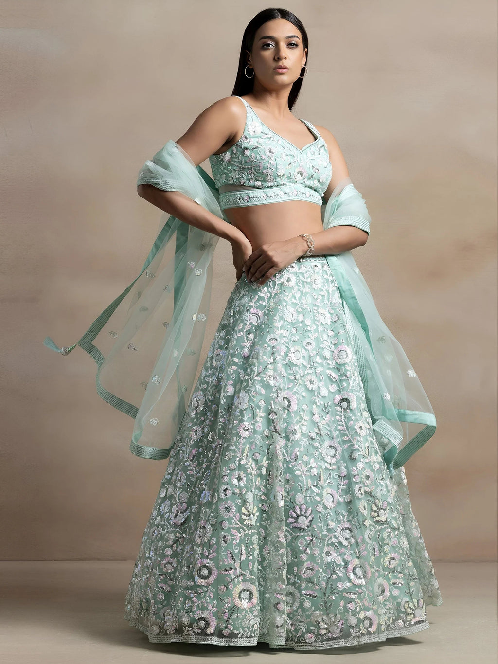 Blue Attractive Sequins Net Designer Lehenga Choli With Dupatta
