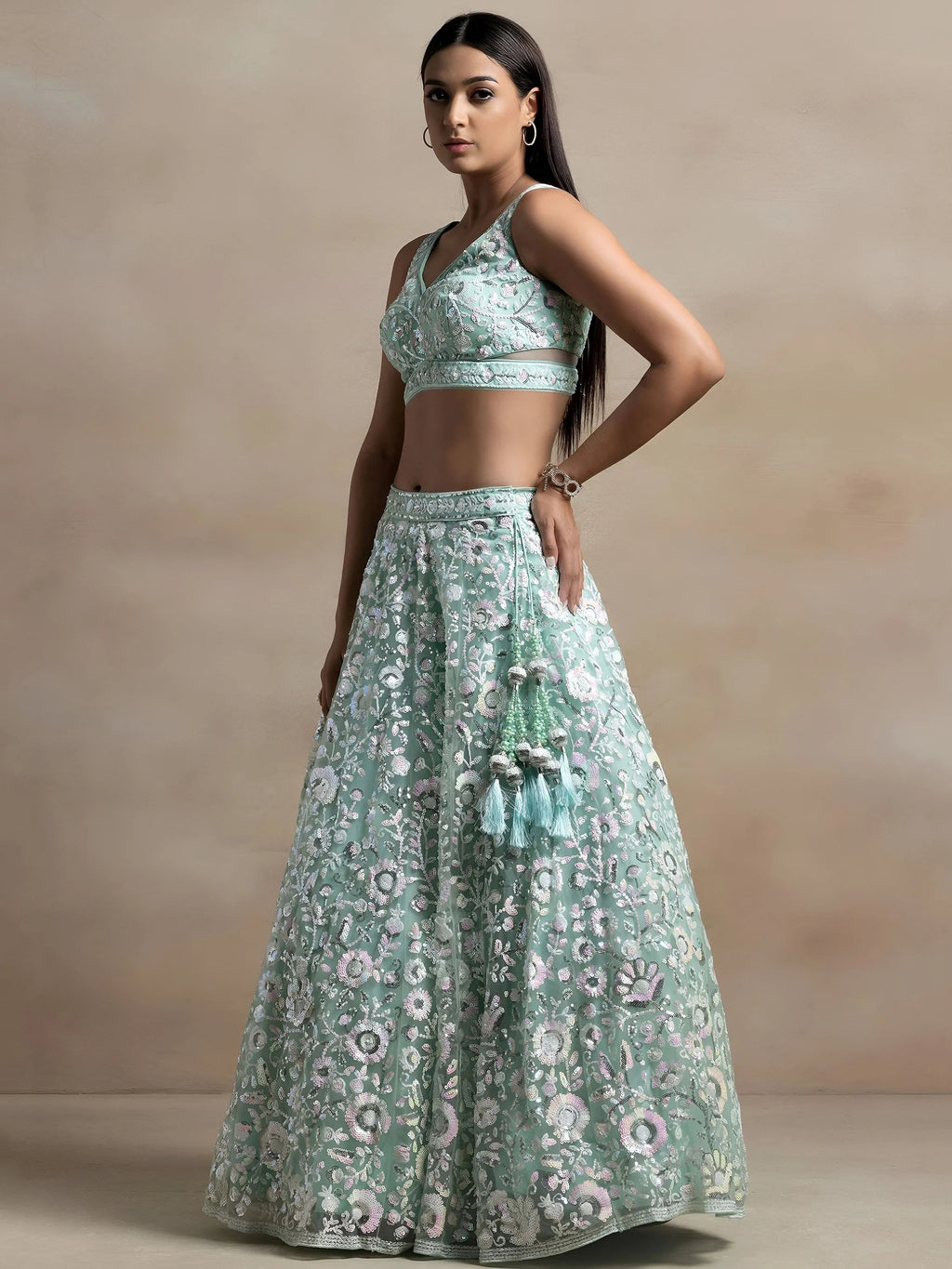 Blue Attractive Sequins Net Designer Lehenga Choli With Dupatta