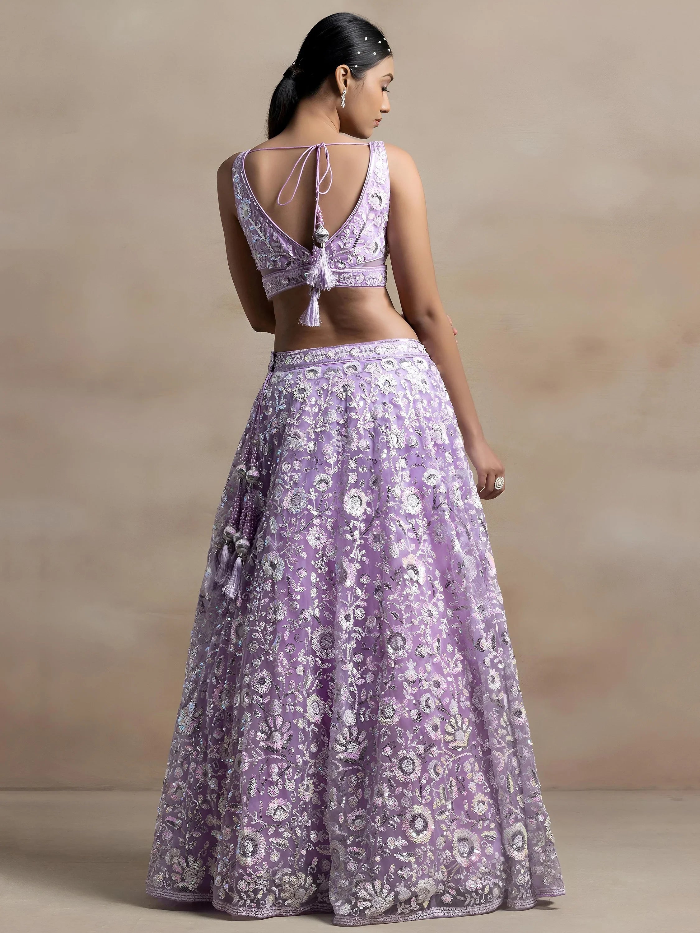 Lavender Attractive Sequins Net Designer Lehenga Choli With Dupatta