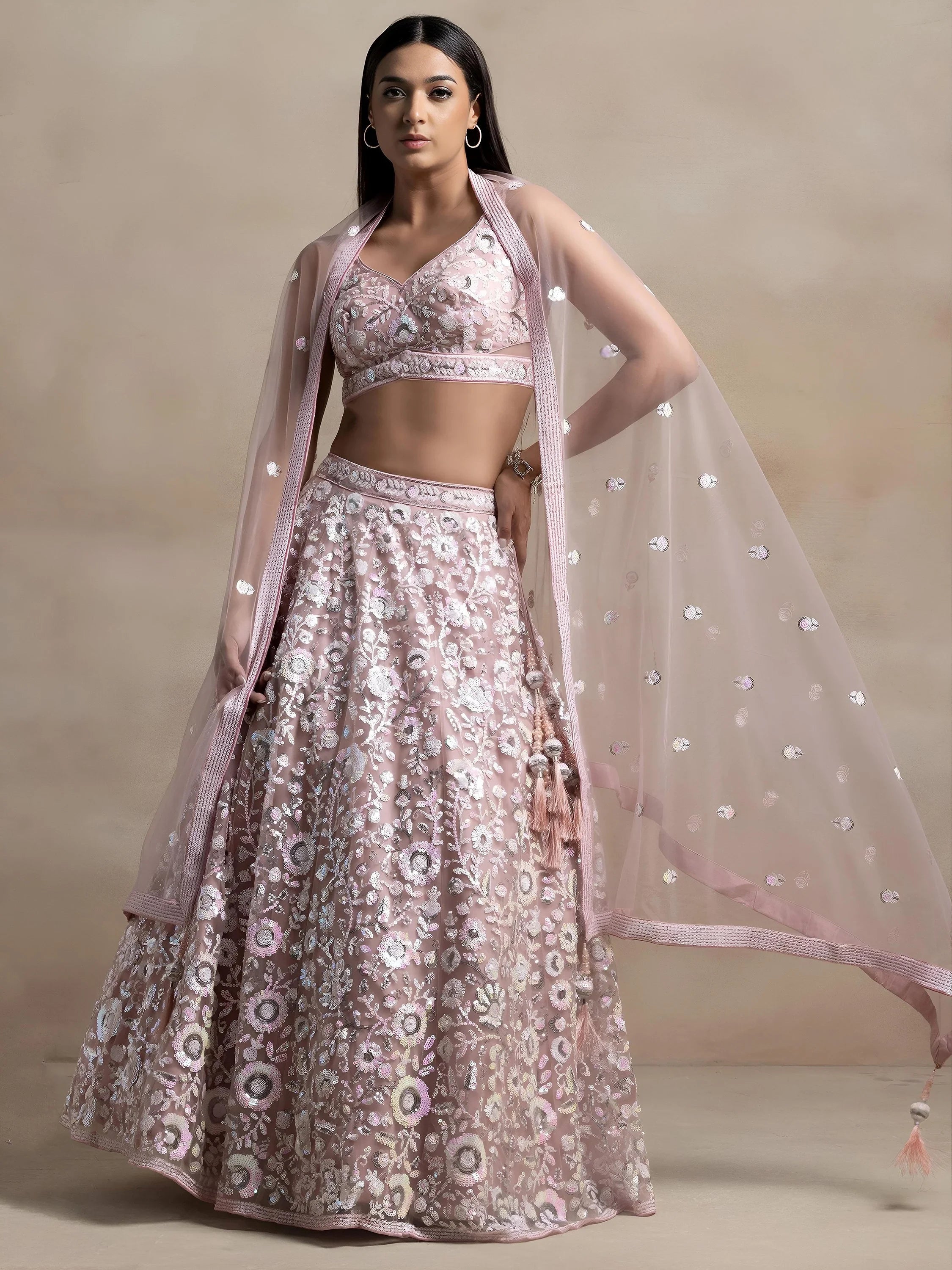 Pink Attractive Sequins Net Designer Lehenga Choli With Dupatta