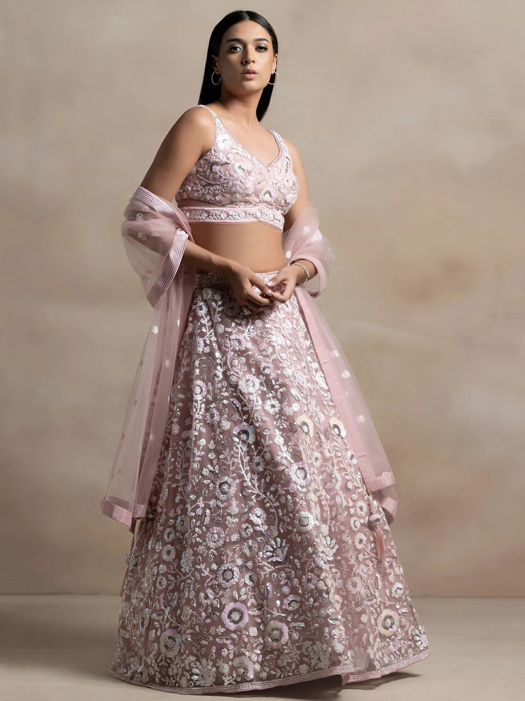 Pink Attractive Sequins Net Designer Lehenga Choli With Dupatta
