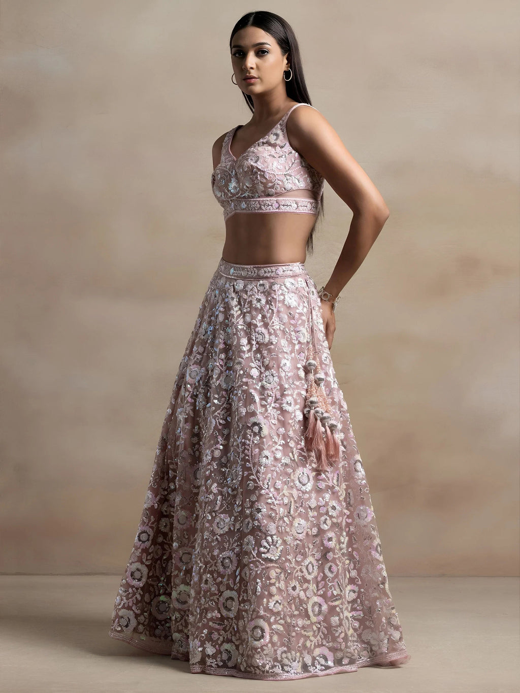 Pink Attractive Sequins Net Designer Lehenga Choli With Dupatta