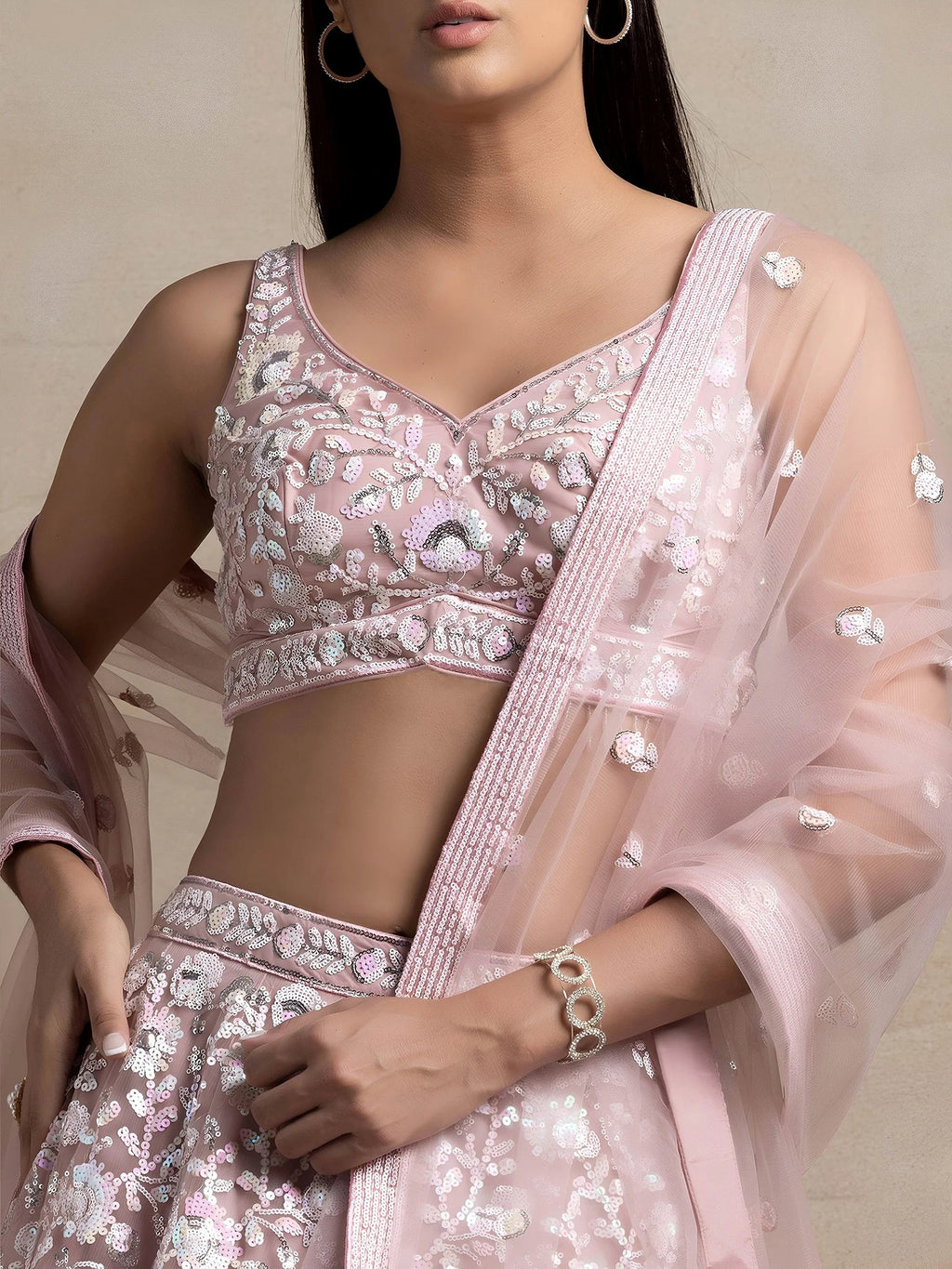 Pink Attractive Sequins Net Designer Lehenga Choli With Dupatta