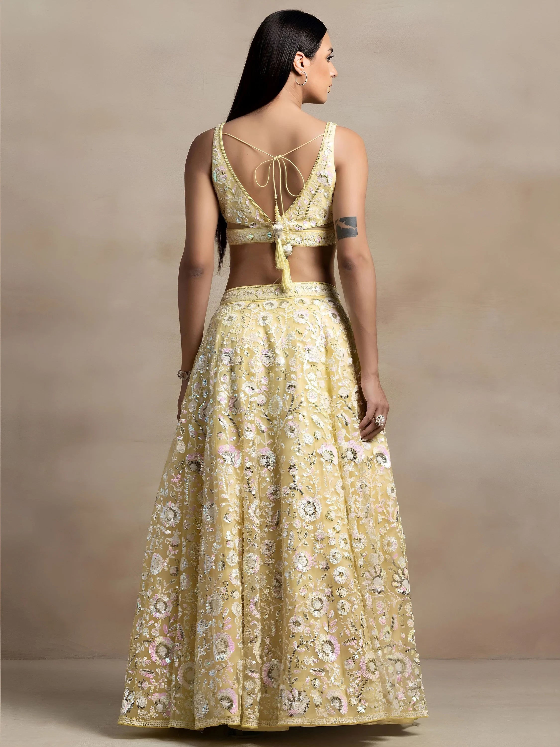 Yellow Attractive Sequins Net Designer Lehenga Choli With Dupatta