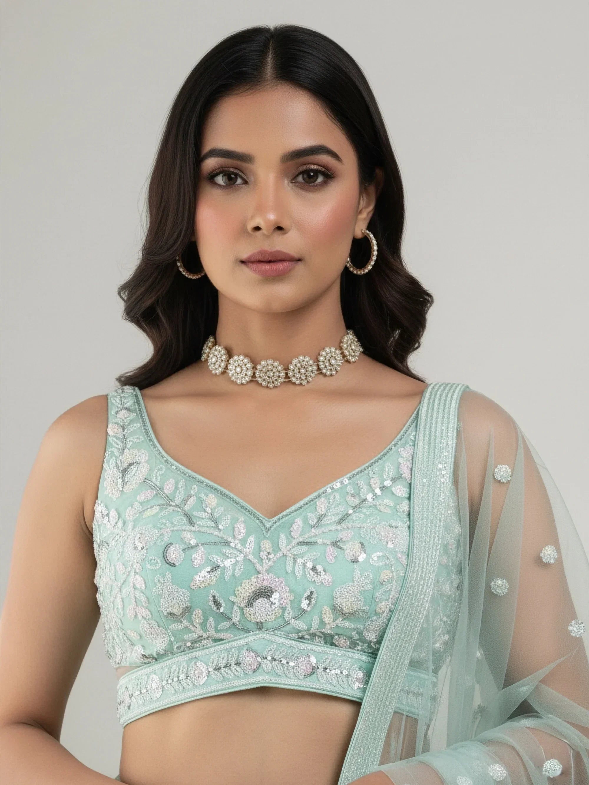 Green Attractive Sequins Net Designer Lehenga Choli With Dupatta
