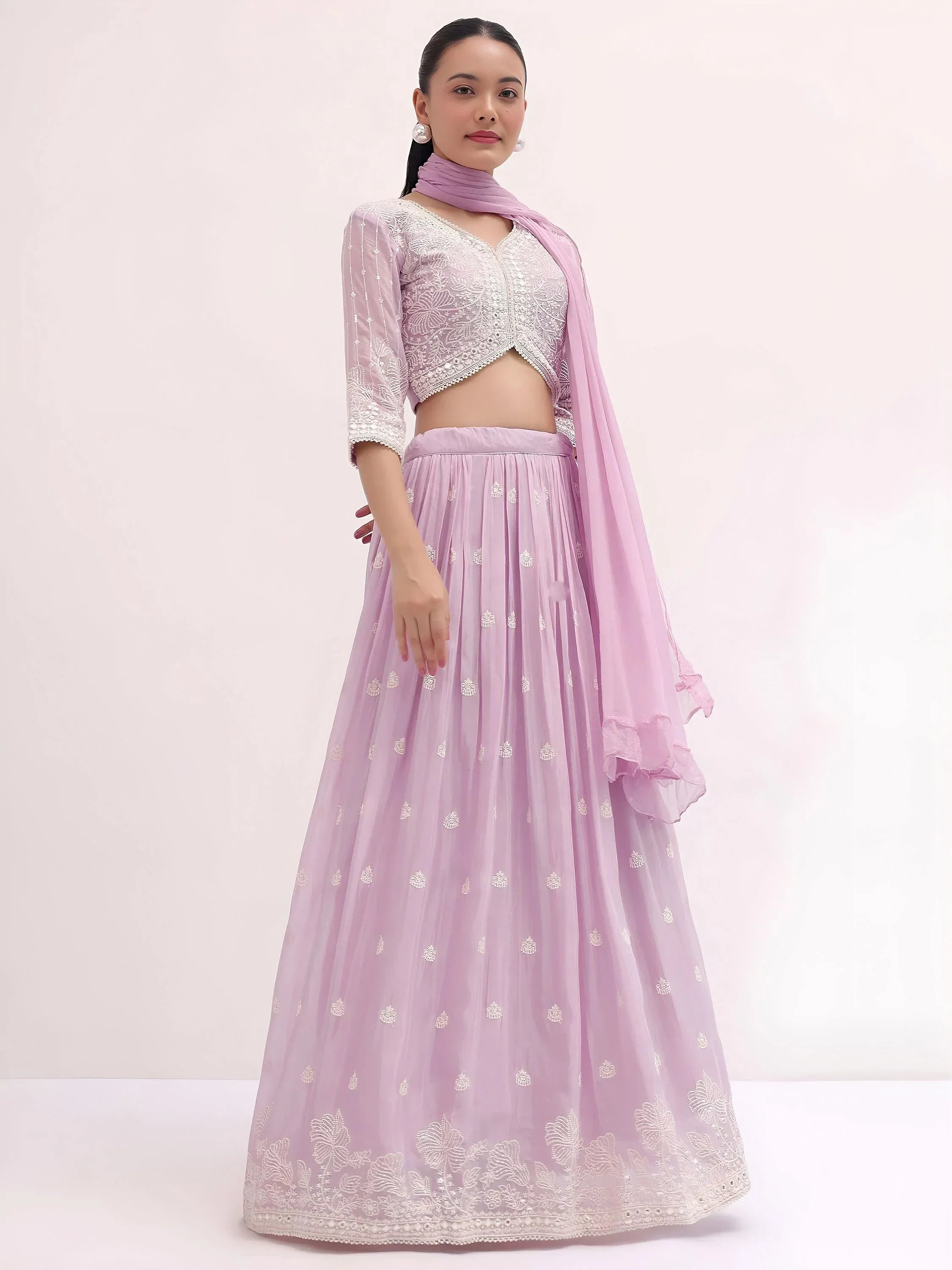 Pink Attractive Thread Embroidered Georgette Event Wear Lehenga Choli