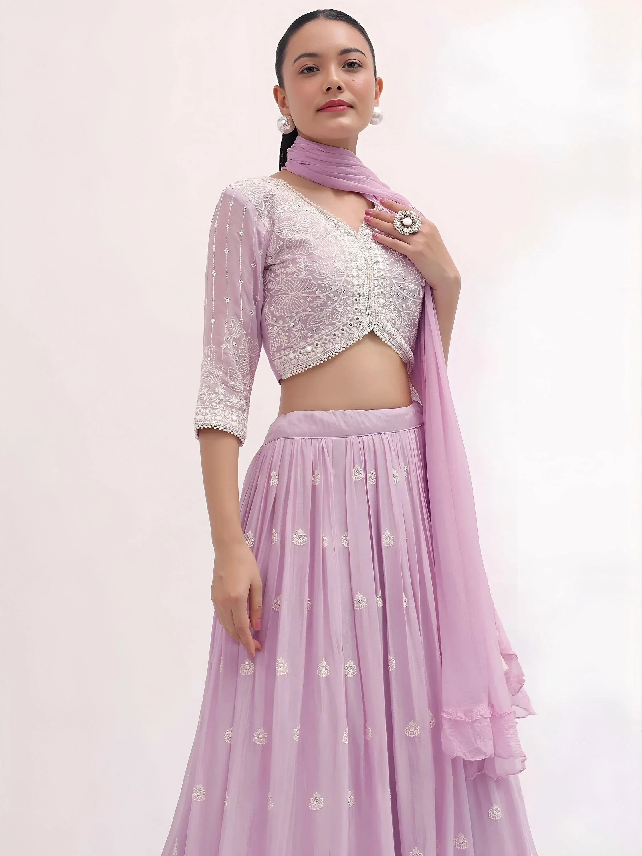 Pink Attractive Thread Embroidered Georgette Event Wear Lehenga Choli