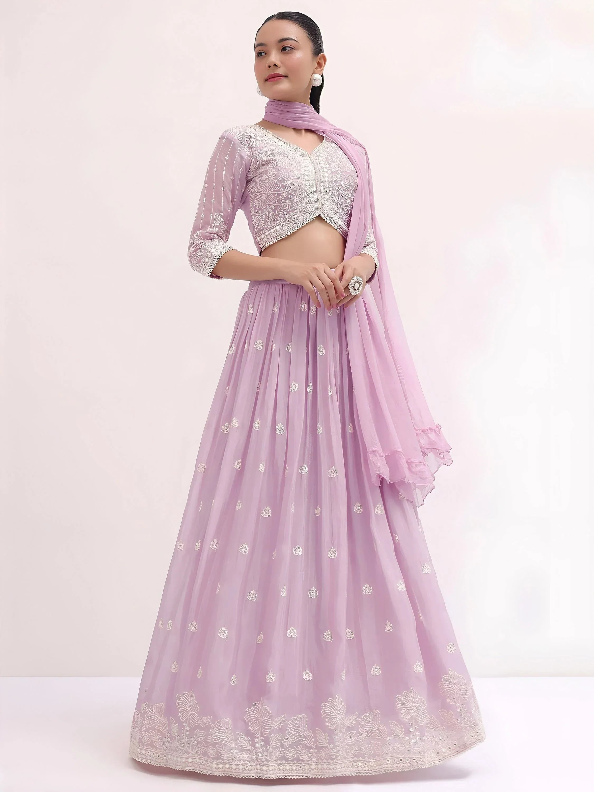 Pink Attractive Thread Embroidered Georgette Event Wear Lehenga Choli