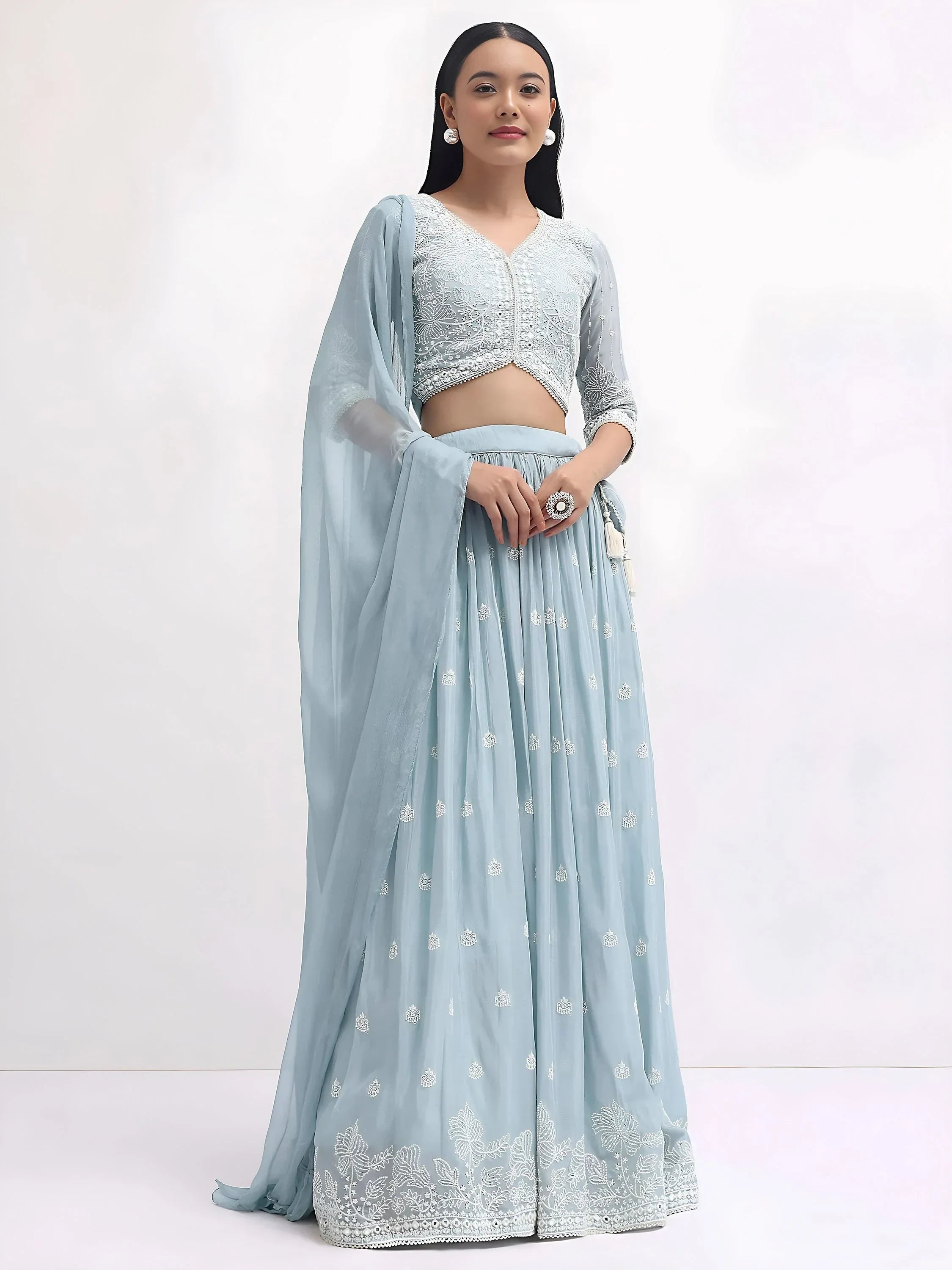 Blue Attractive Thread Embroidered Georgette Event Wear Lehenga Choli