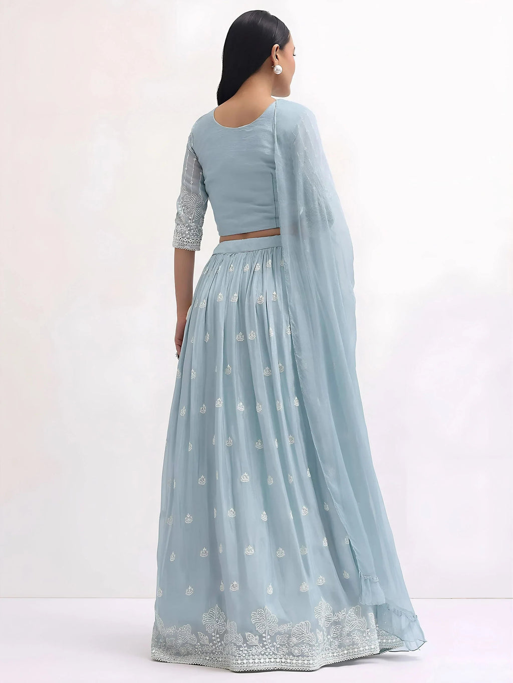 Blue Attractive Thread Embroidered Georgette Event Wear Lehenga Choli