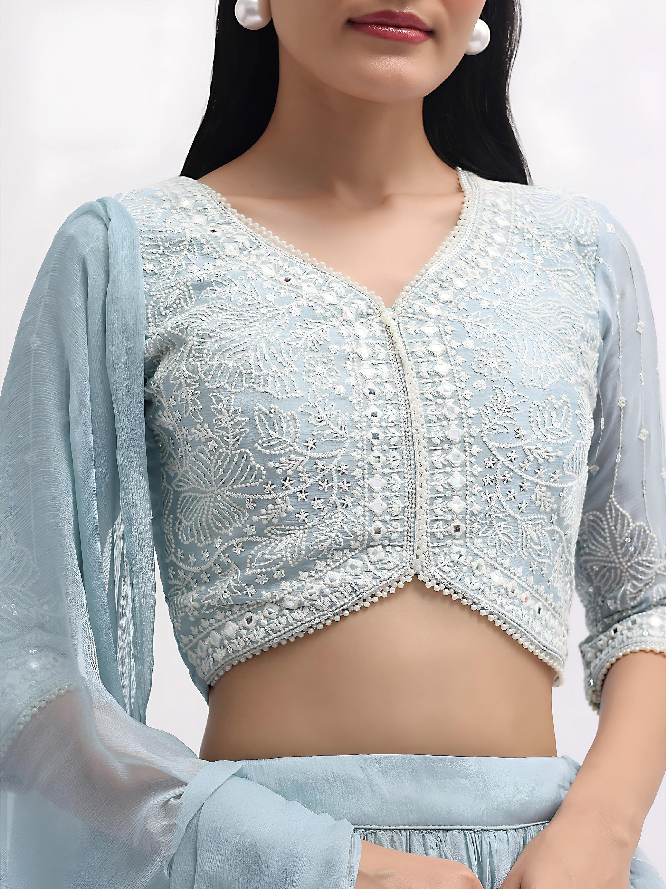 Blue Attractive Thread Embroidered Georgette Event Wear Lehenga Choli