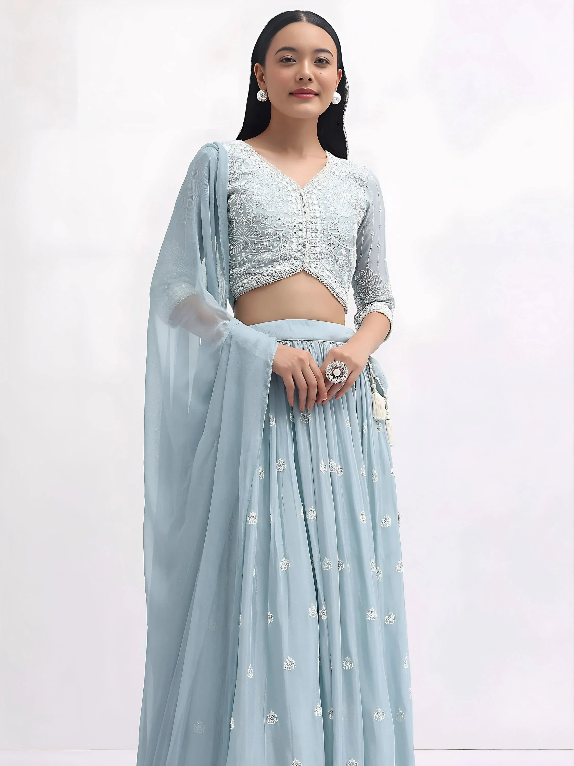 Blue Attractive Thread Embroidered Georgette Event Wear Lehenga Choli