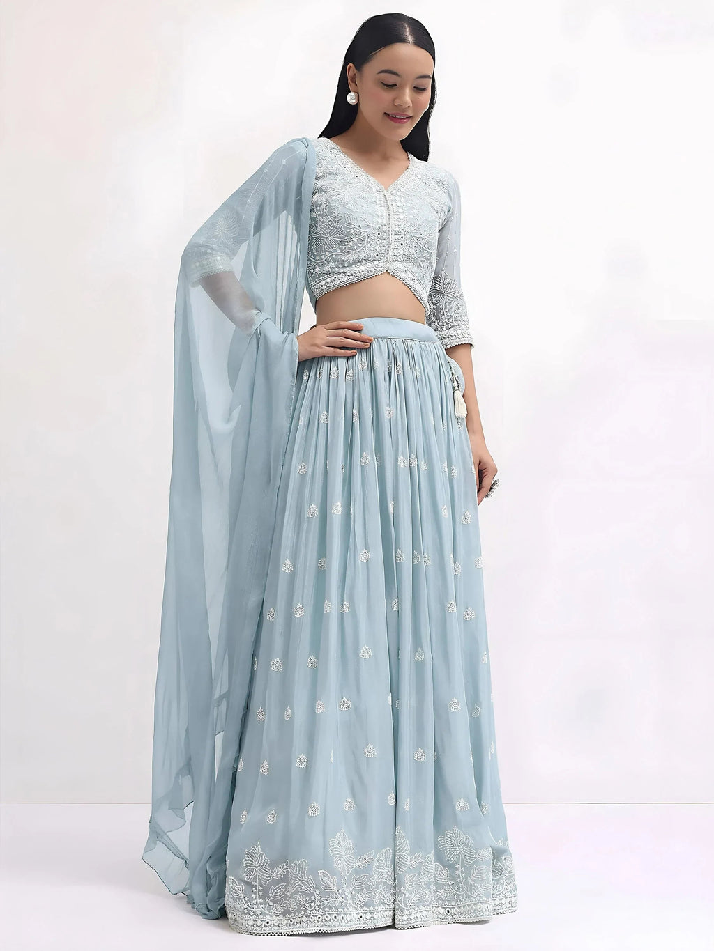 Blue Attractive Thread Embroidered Georgette Event Wear Lehenga Choli