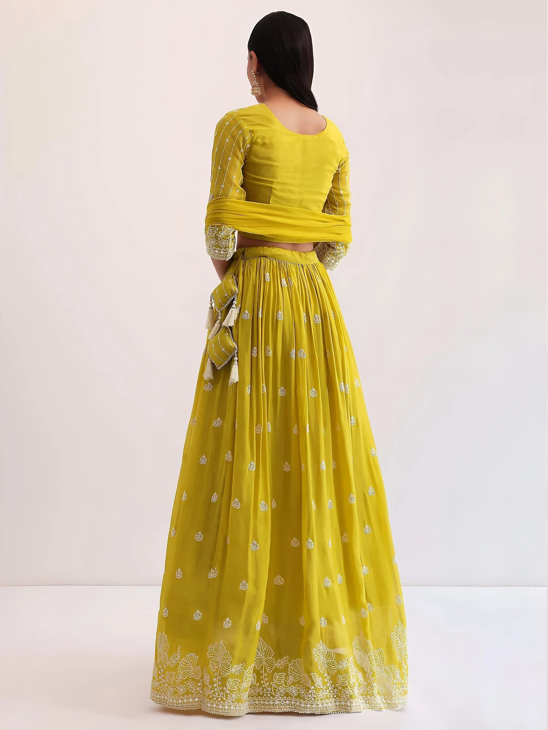 Yellow Attractive Thread Embroidered Georgette Event Wear Lehenga Choli
