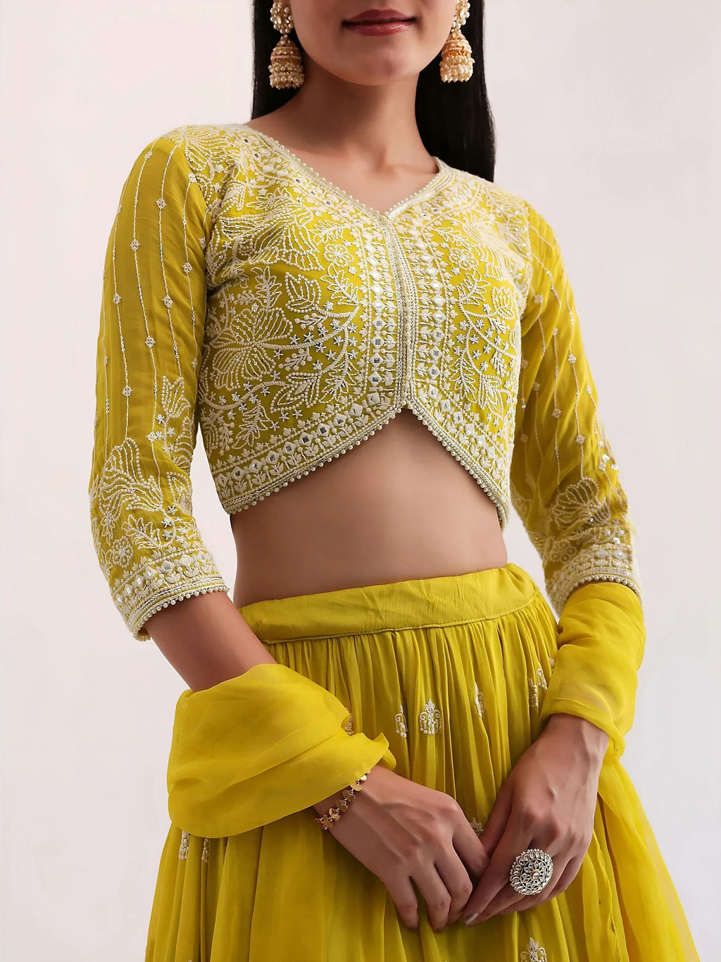 Yellow Attractive Thread Embroidered Georgette Event Wear Lehenga Choli