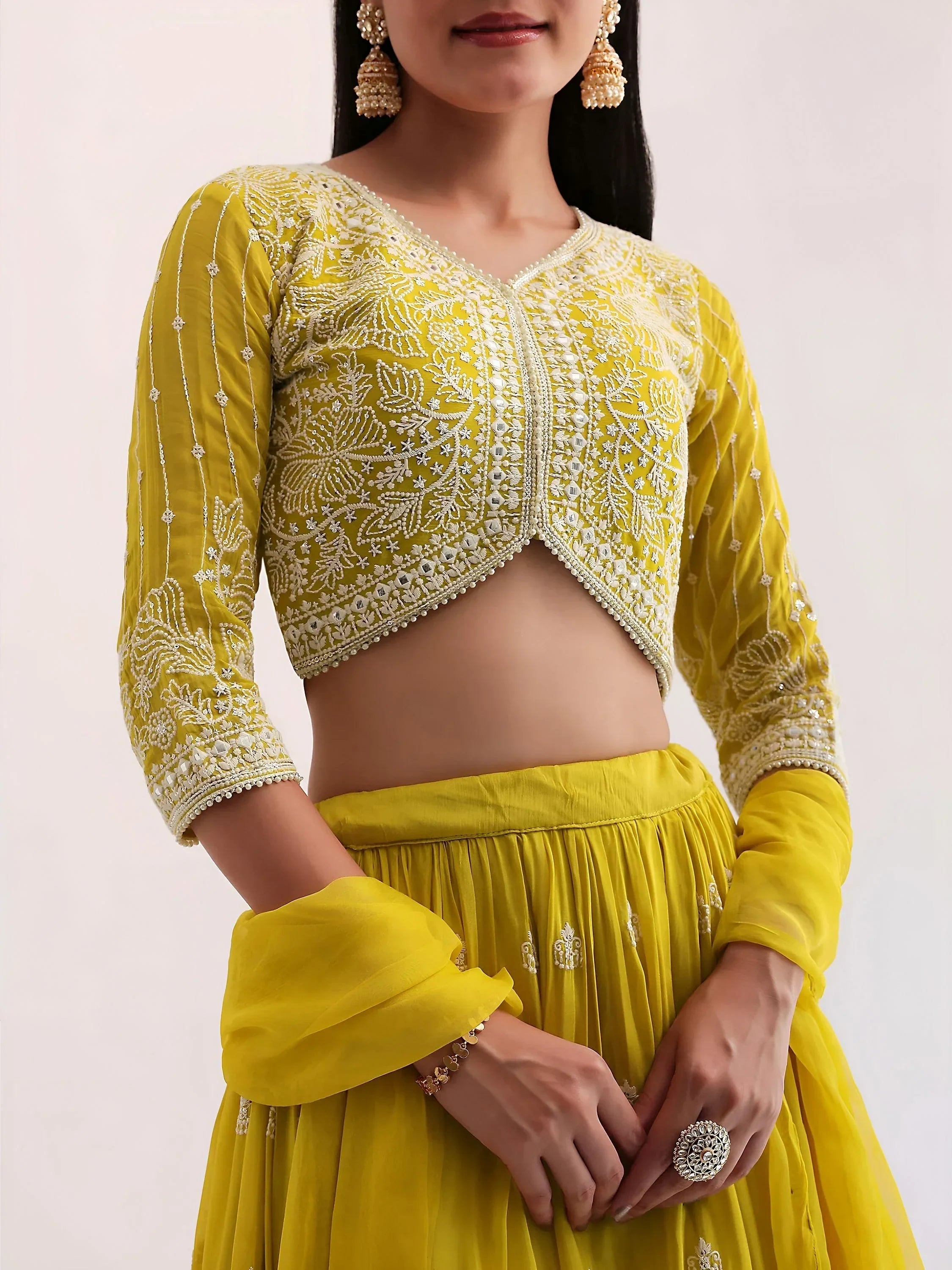 Yellow Attractive Thread Embroidered Georgette Event Wear Lehenga Choli