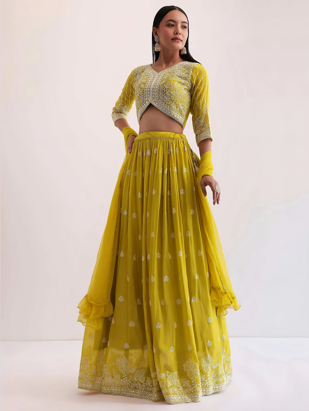 Yellow Attractive Thread Embroidered Georgette Event Wear Lehenga Choli