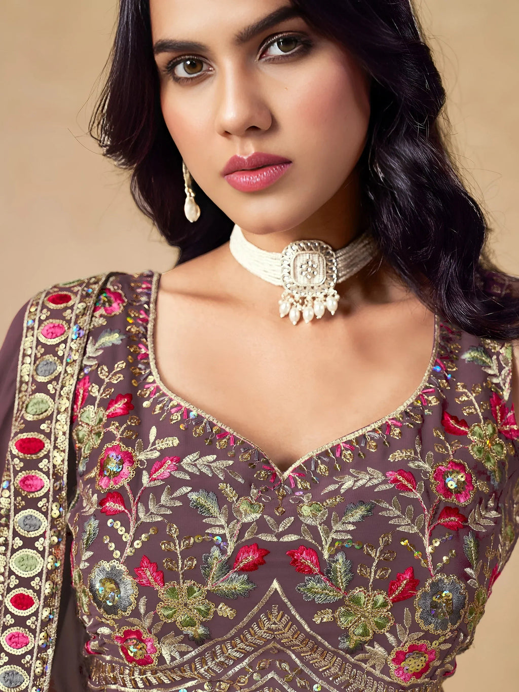 Amazing Purple Zari Embroidered Georgette Wedding Wear Lehenga Choli