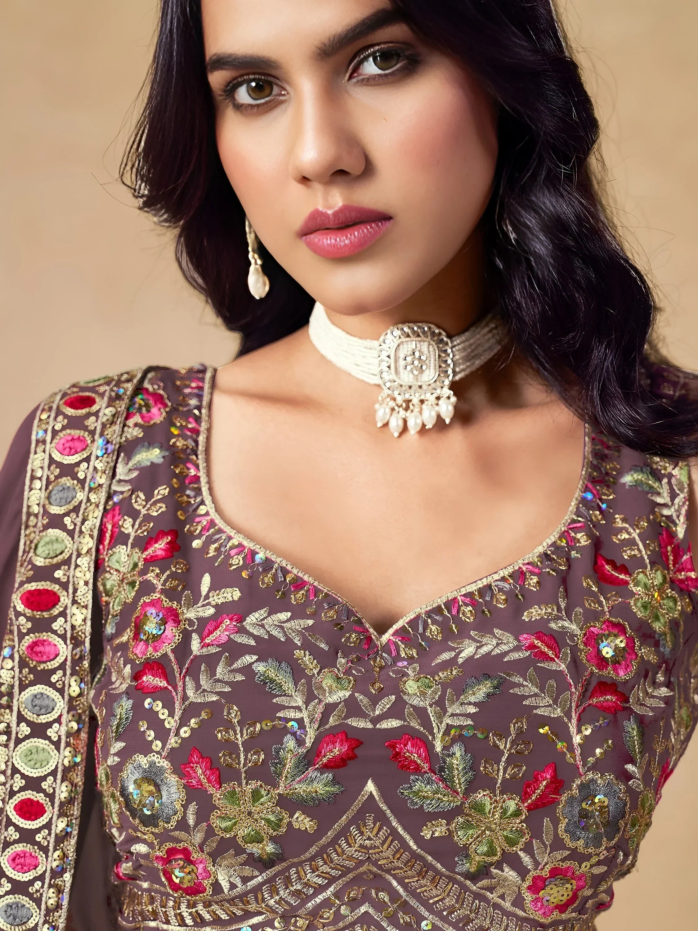 Amazing Purple Zari Embroidered Georgette Wedding Wear Lehenga Choli