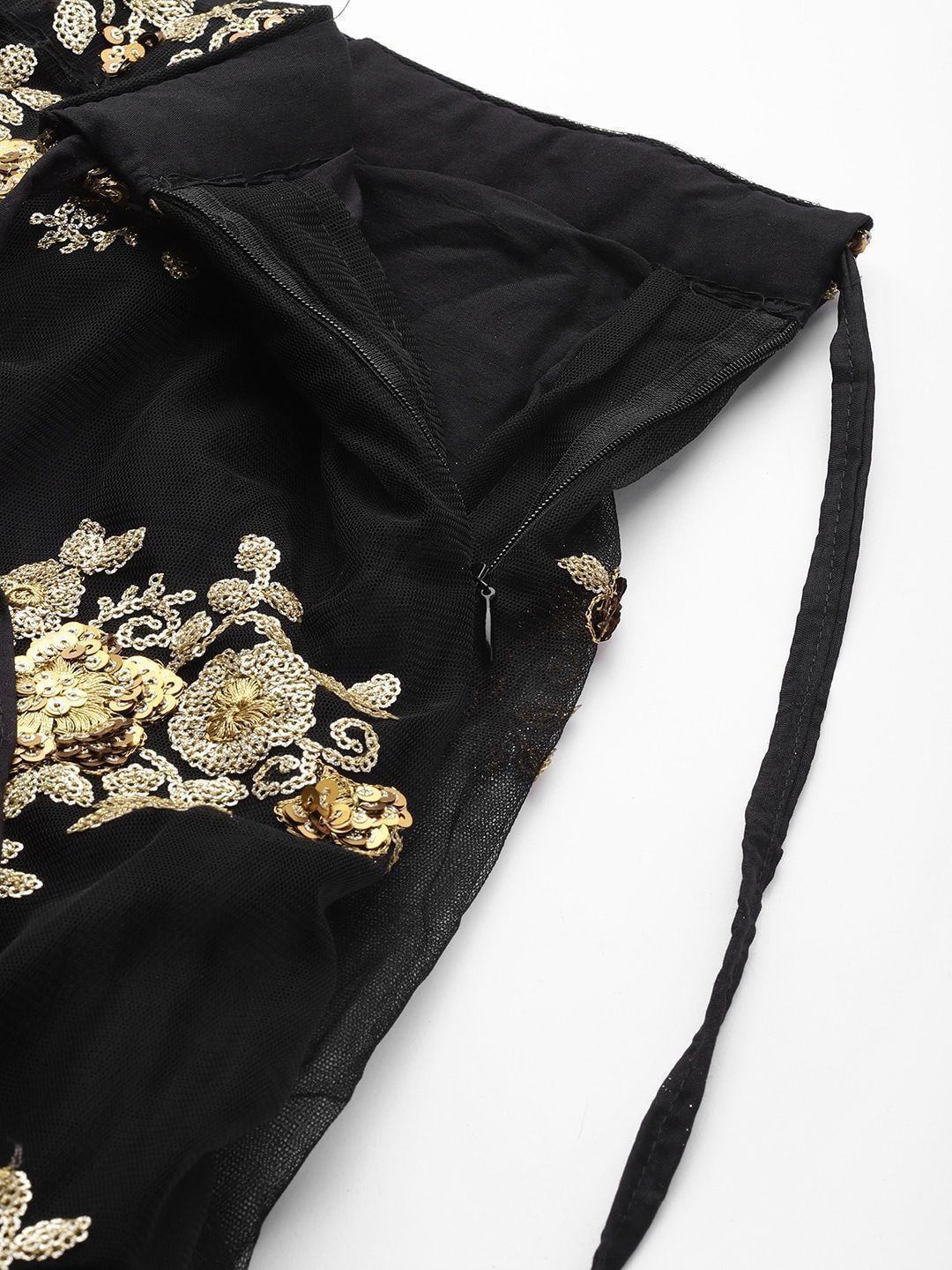 Black & Golden Sequinned Semi-stitched Myntra Lehenga & Blouse With Dupatta