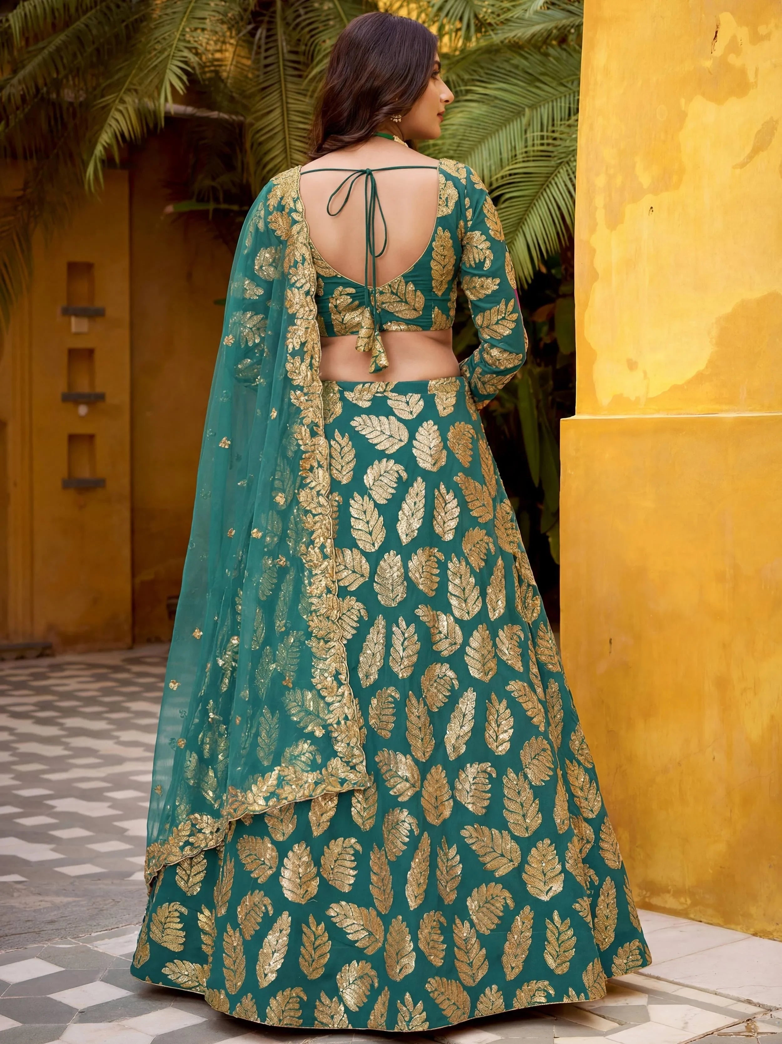 Enchanting Green Embroidered Georgette Wedding Wear Lehenga Choli