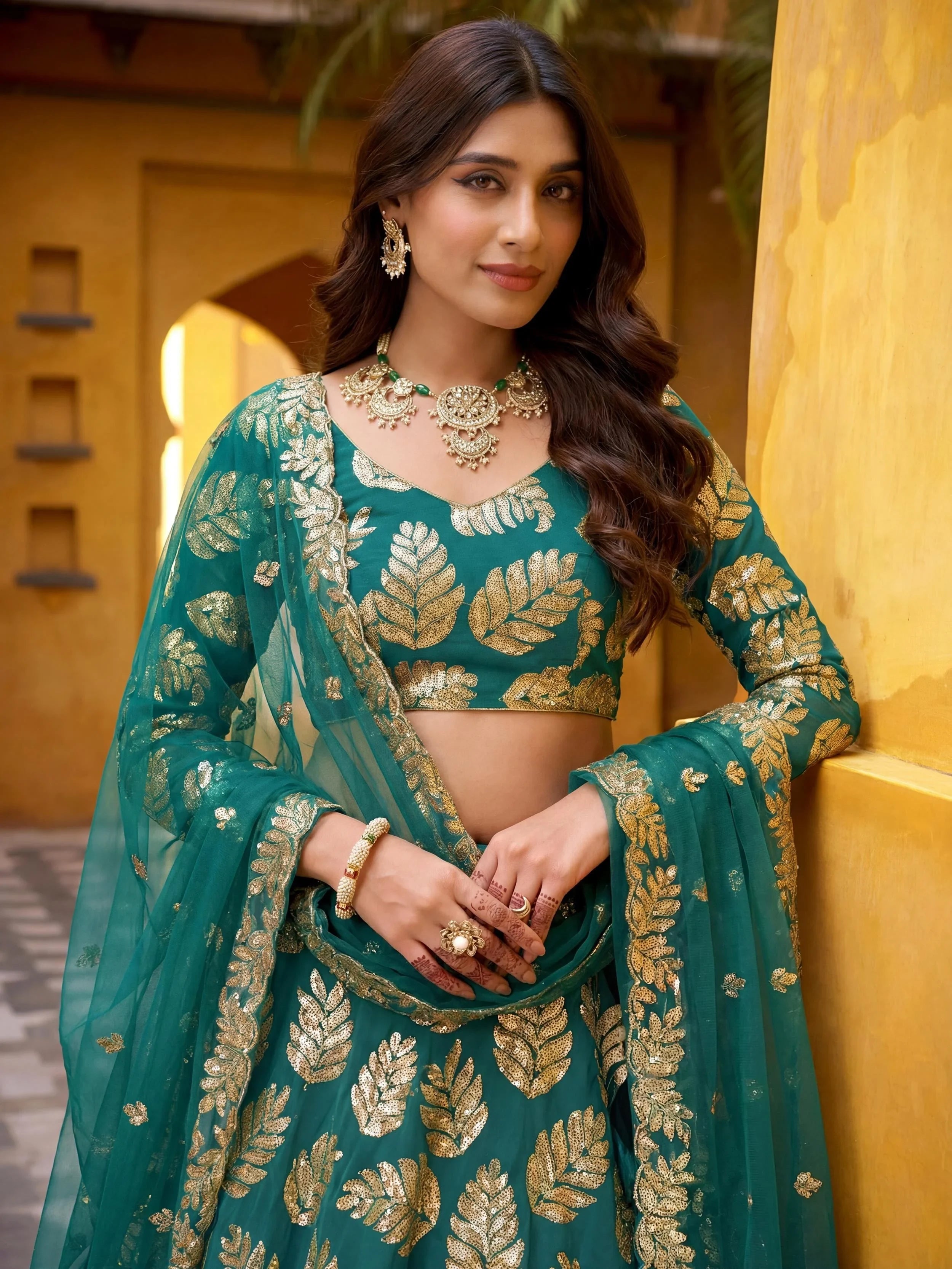 Enchanting Green Embroidered Georgette Wedding Wear Lehenga Choli