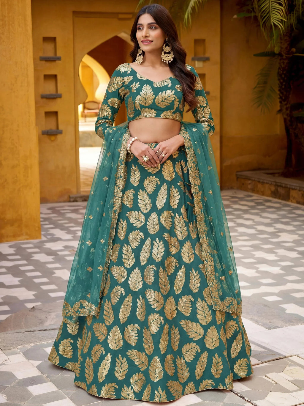Enchanting Green Embroidered Georgette Wedding Wear Lehenga Choli