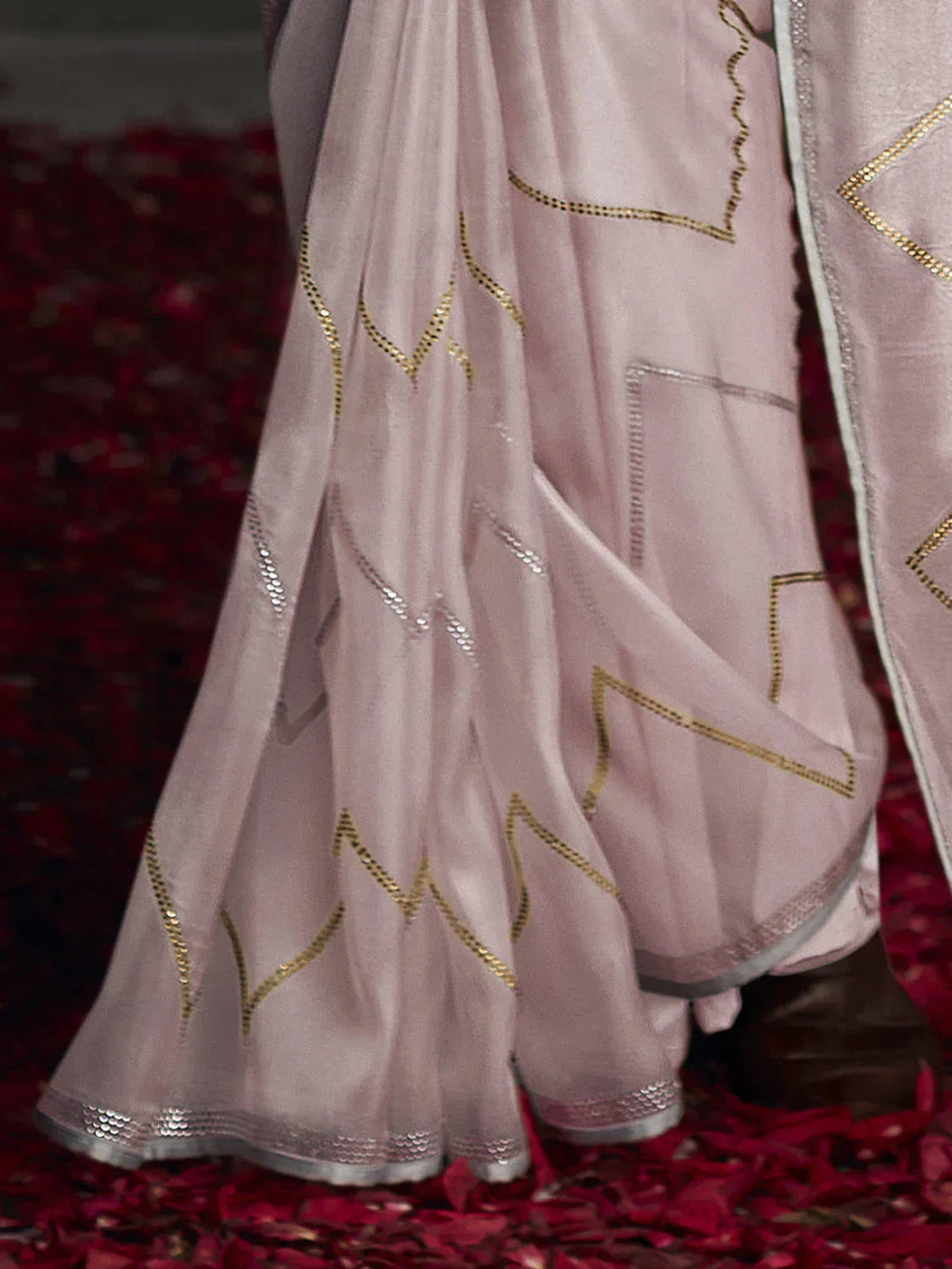 Graceful Light Pink Silk Swarovski Work Designer Saree With Blouse