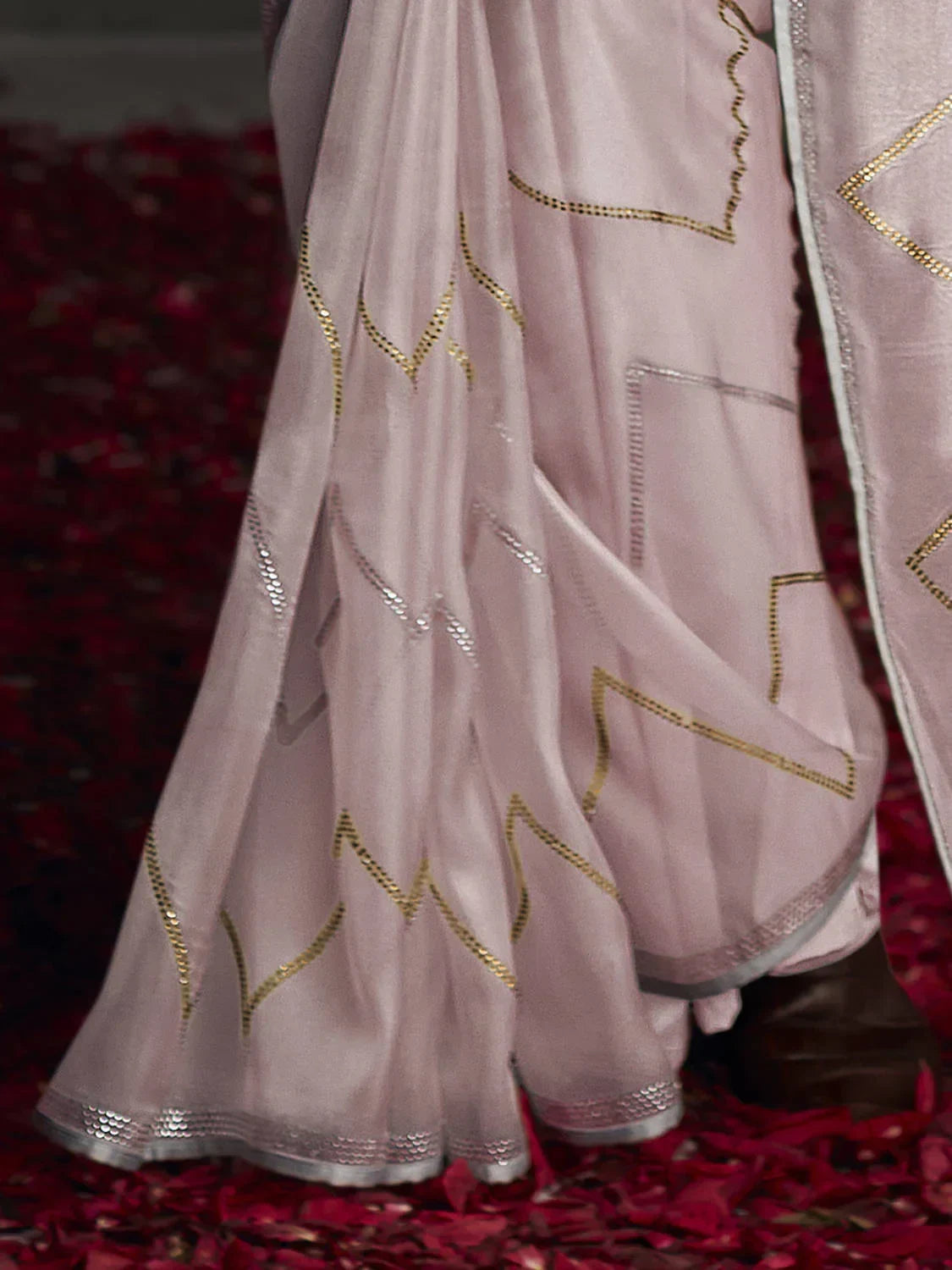 Graceful Light Pink Silk Swarovski Work Designer Saree With Blouse