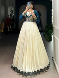 Off White Graceful Off-Zari Weaving Silk Festival Wear Gown