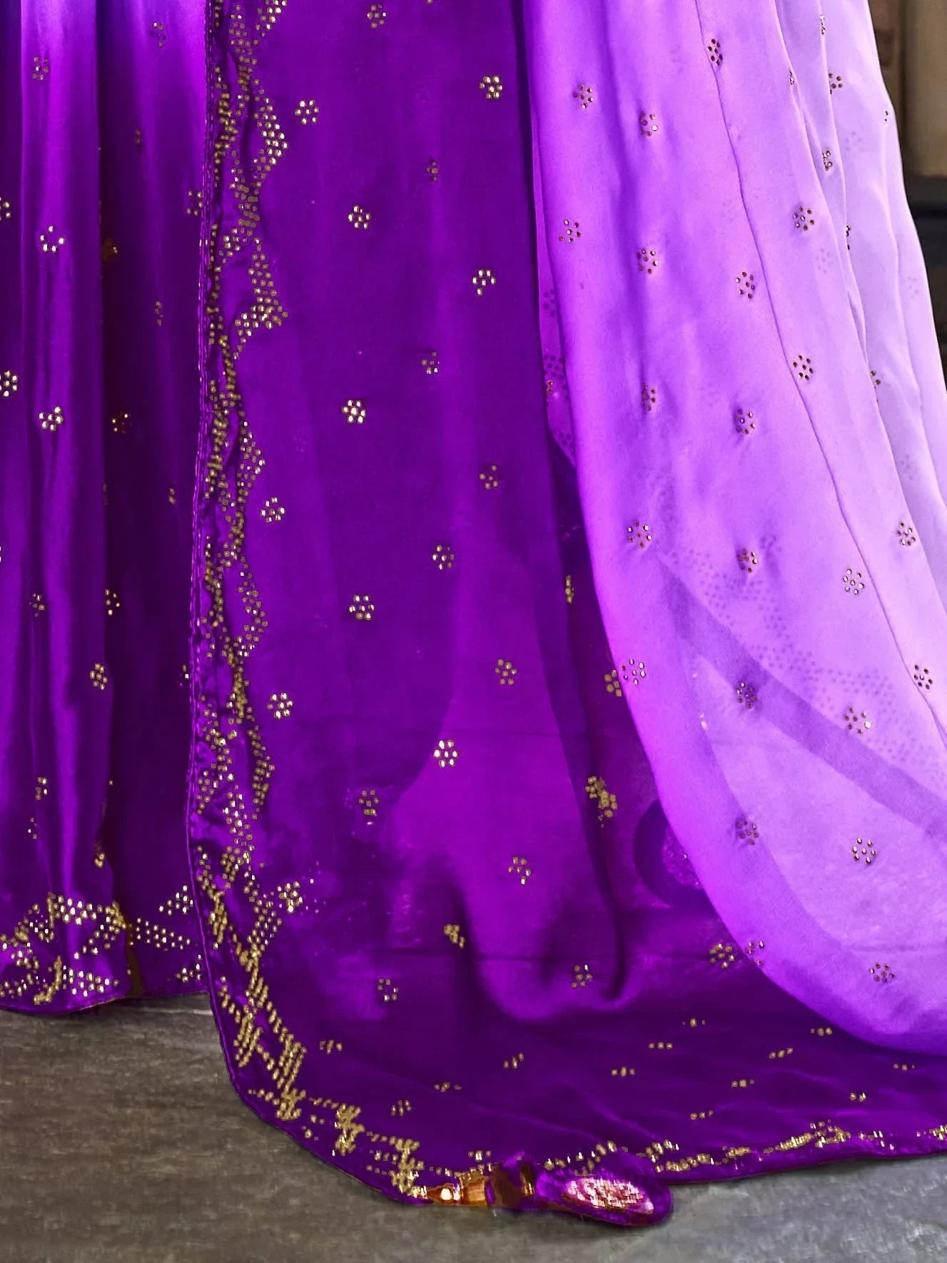 Delicate Purple Silk Swarovski Work Party Wear Saree With Blouse