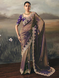 Stunning Brown Shaded Diamond Work Silk Party Wear Saree With Blouse