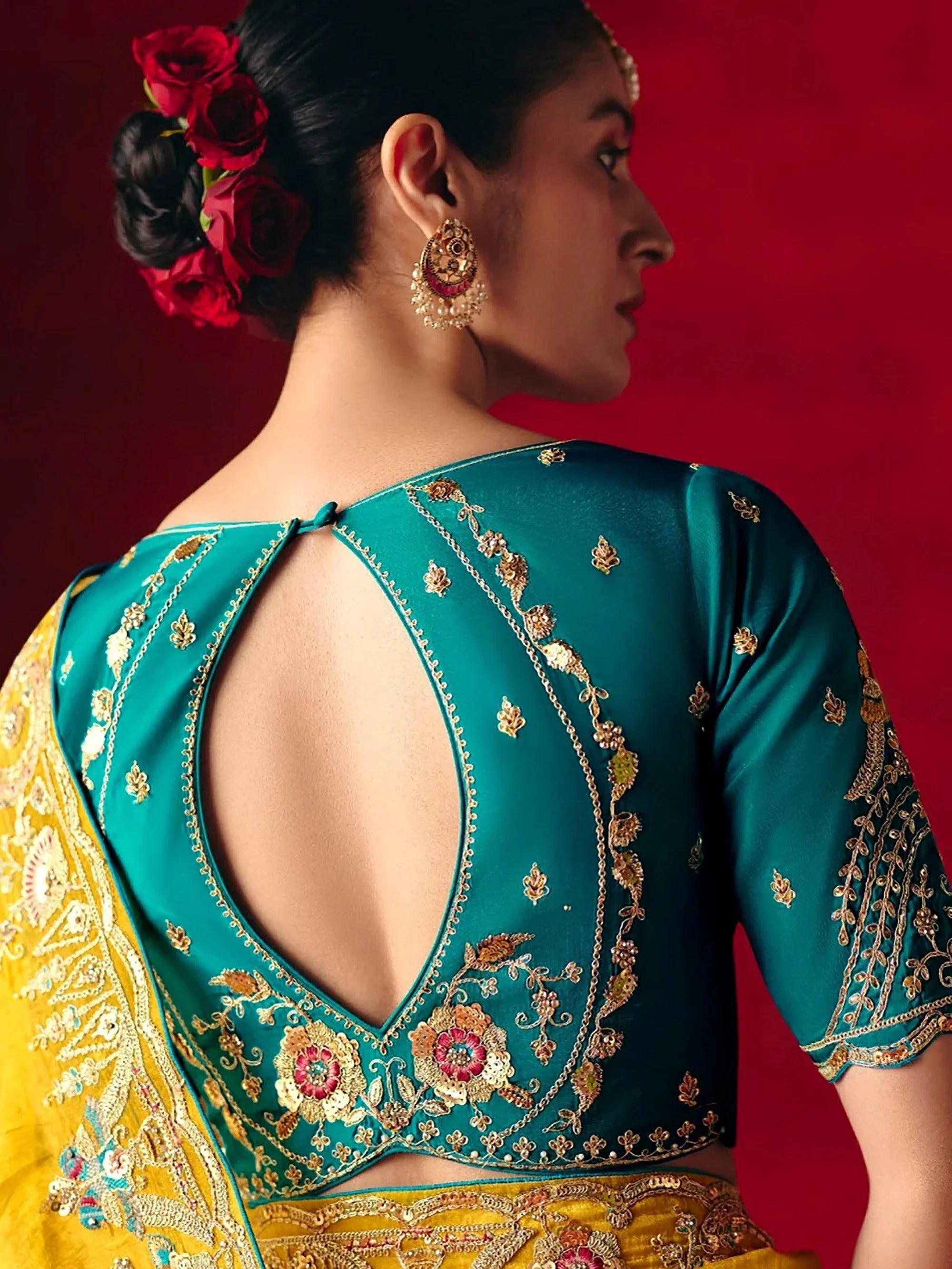 Stylish Yellow Embroidered Organza Haldi Wear Saree With Blouse