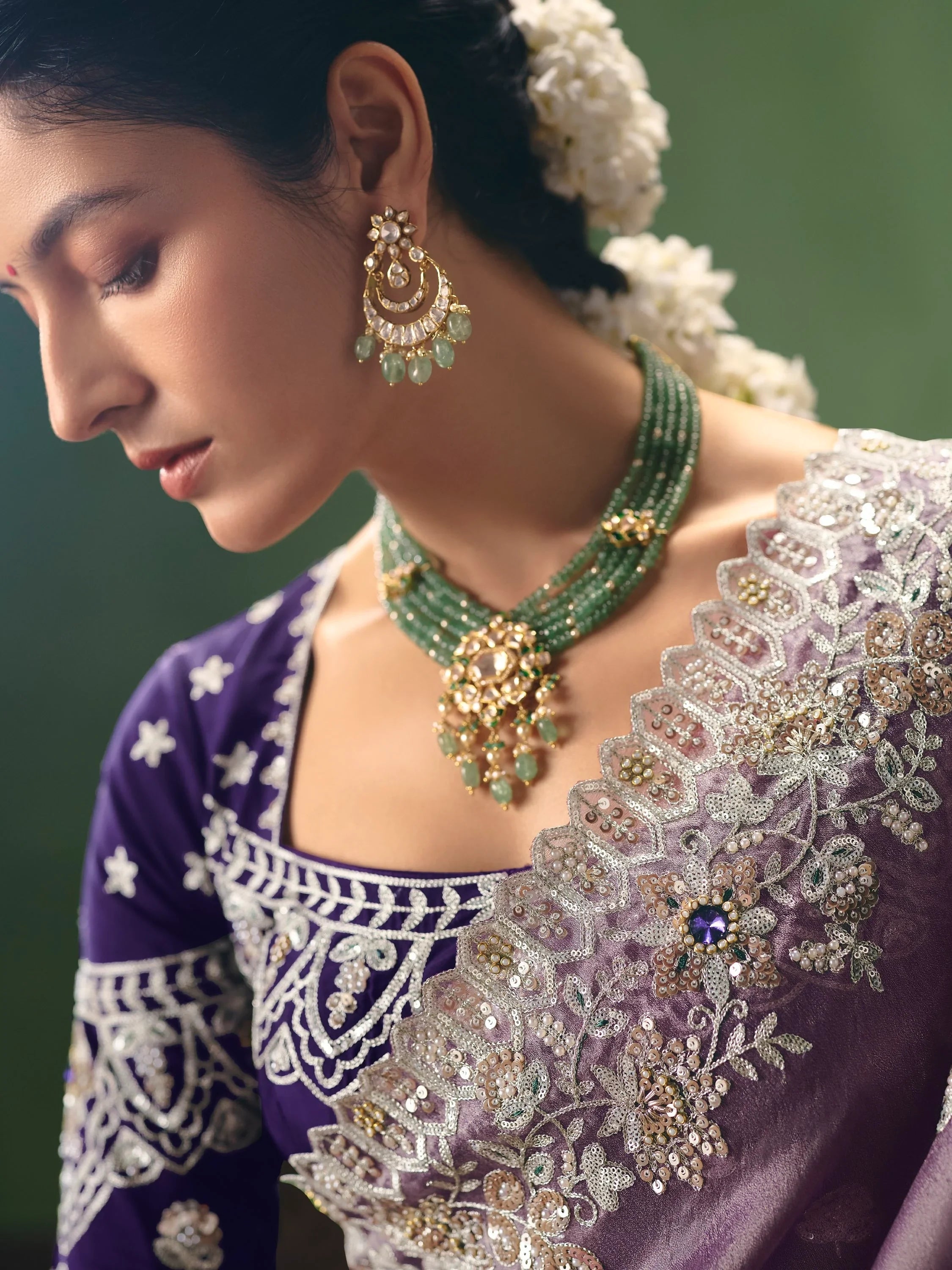 Appealing Purple Sequins Silk Reception Wear Saree With Blouse