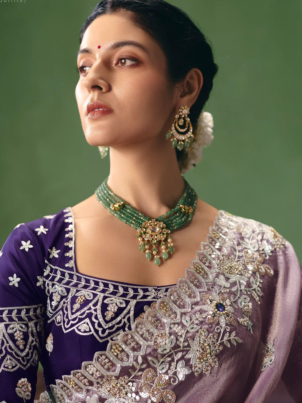 Appealing Purple Sequins Silk Reception Wear Saree With Blouse